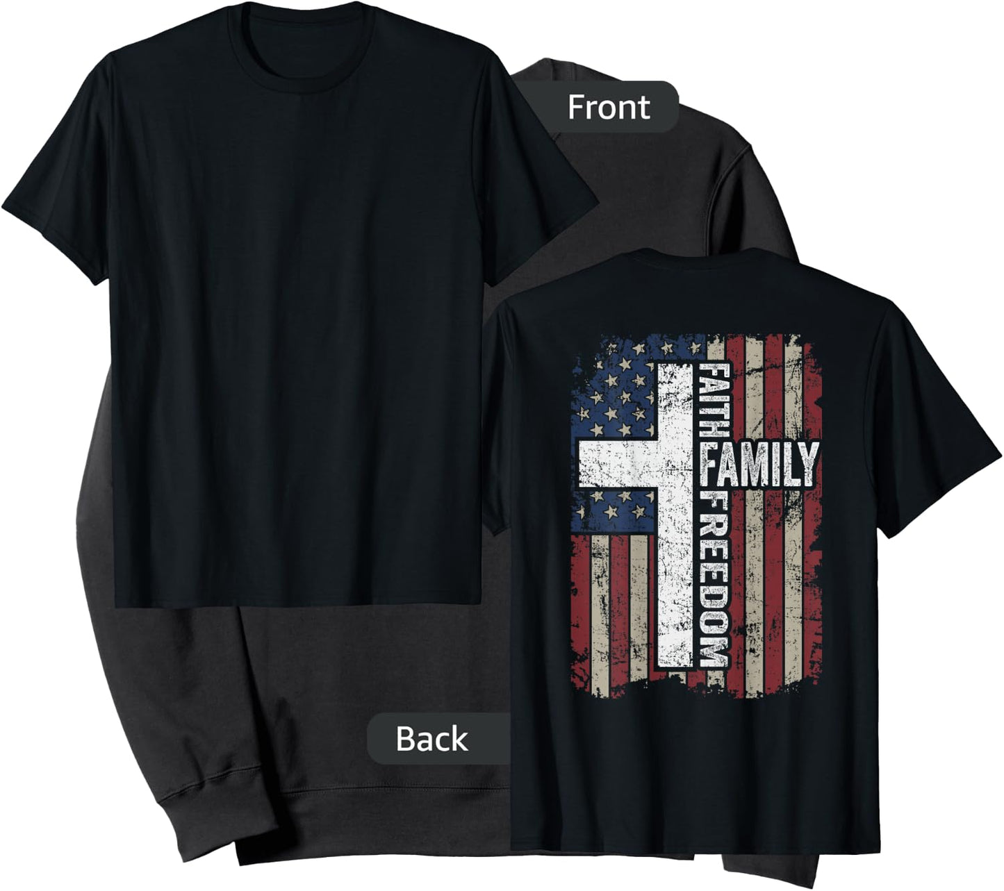 Faith Family Freedom - Christian Vintage USA Flag - ON Back Sweatshirt - Sweatshirt | Black
