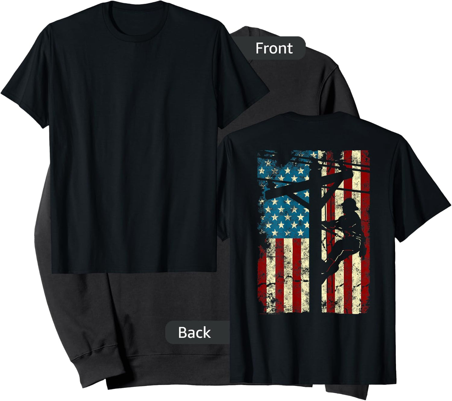 American Flag Electric Cable Lineman gift 4th of July Sweatshirt - Sweatshirt | Black