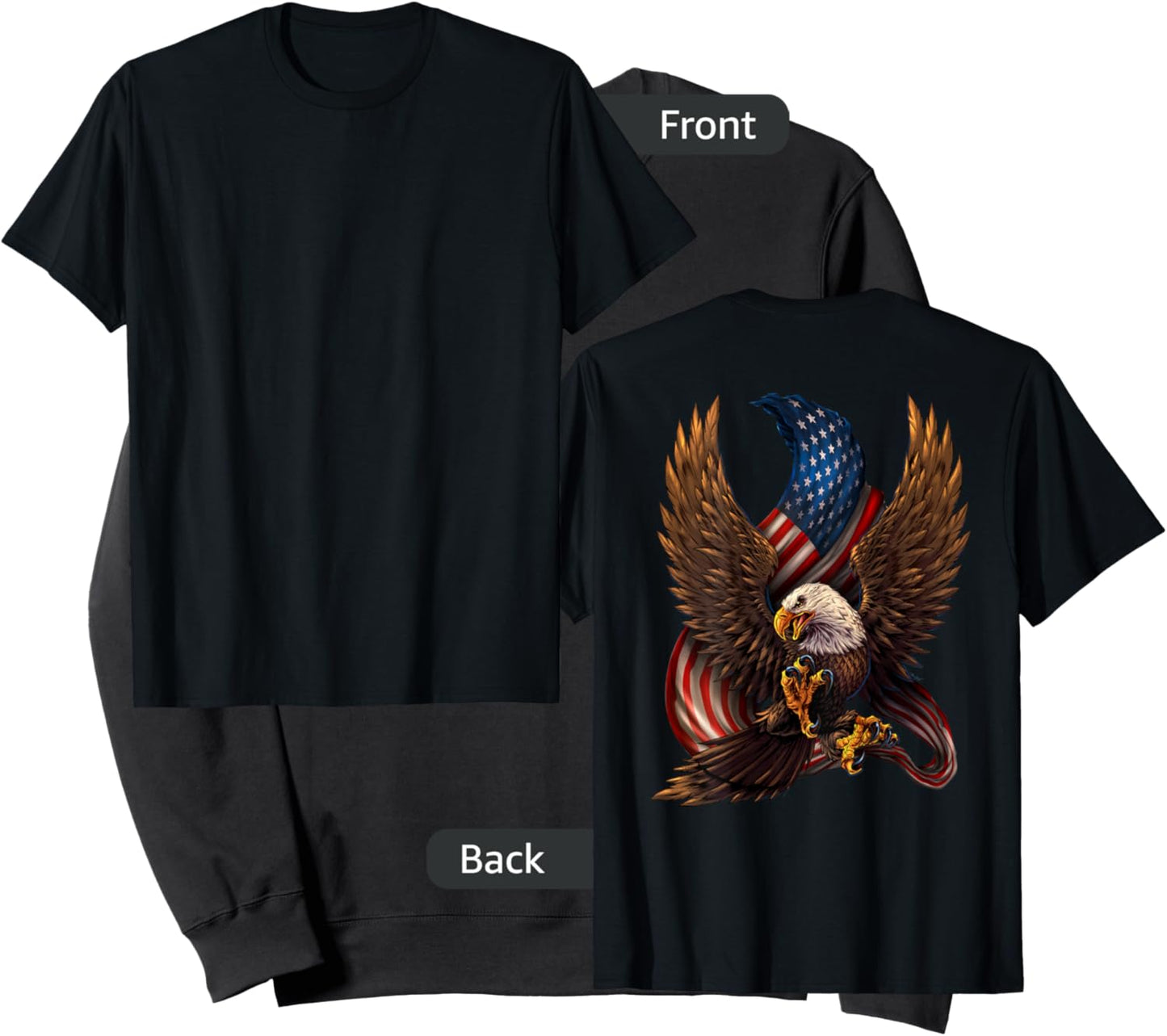 Patriotic American Design with Eagle and Flag Back Print Sweatshirt - Sweatshirt | Black