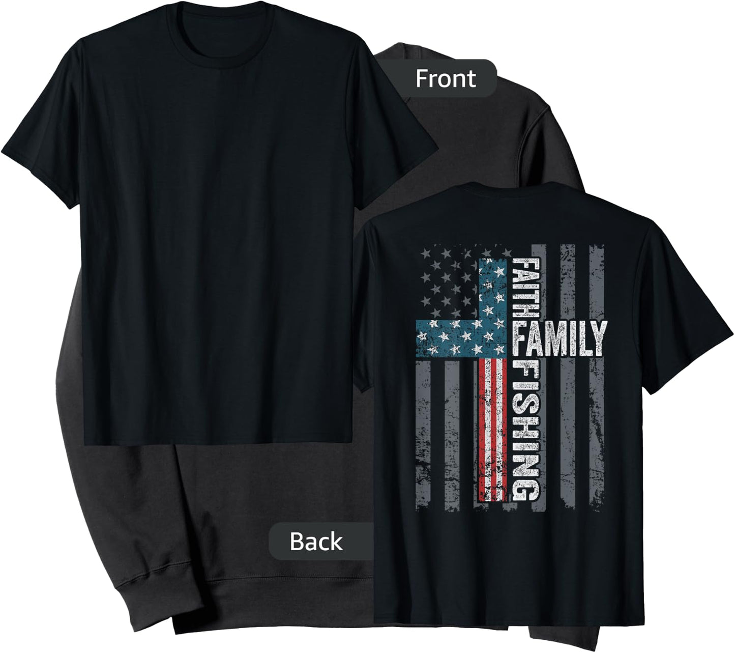 Faith Family Fishing - USA Christian Cross Flag - ON BACK Sweatshirt - Sweatshirt | Black