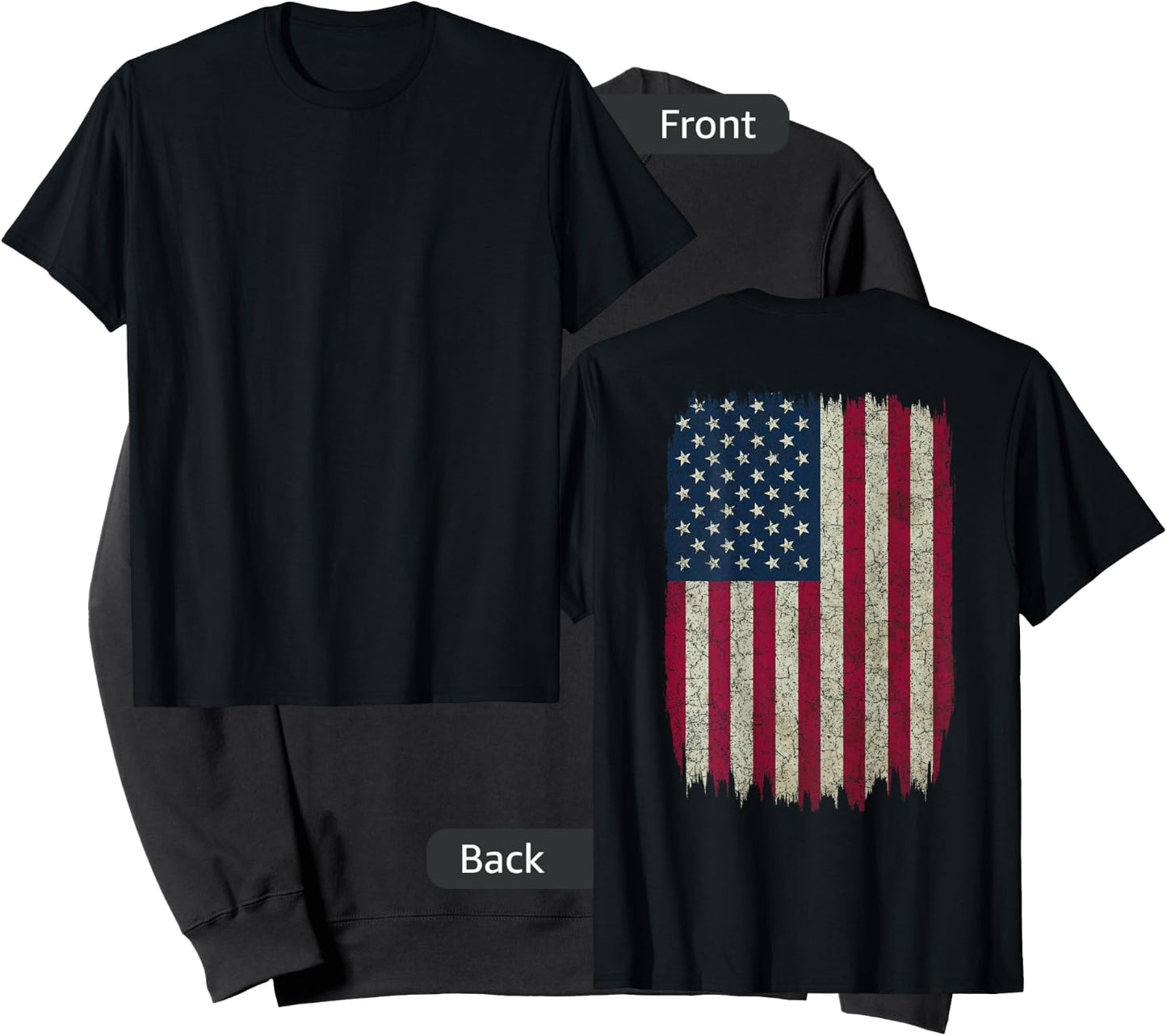 American Flag Vintage Distressed Design on Back USA Gift Sweatshirt - Sweatshirt | Black