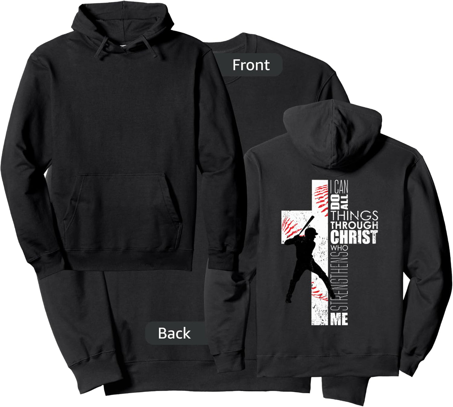 Christian Cross Baseball I Can Do All Things Through Christ Sweatshirt - Sweatshirt | Black