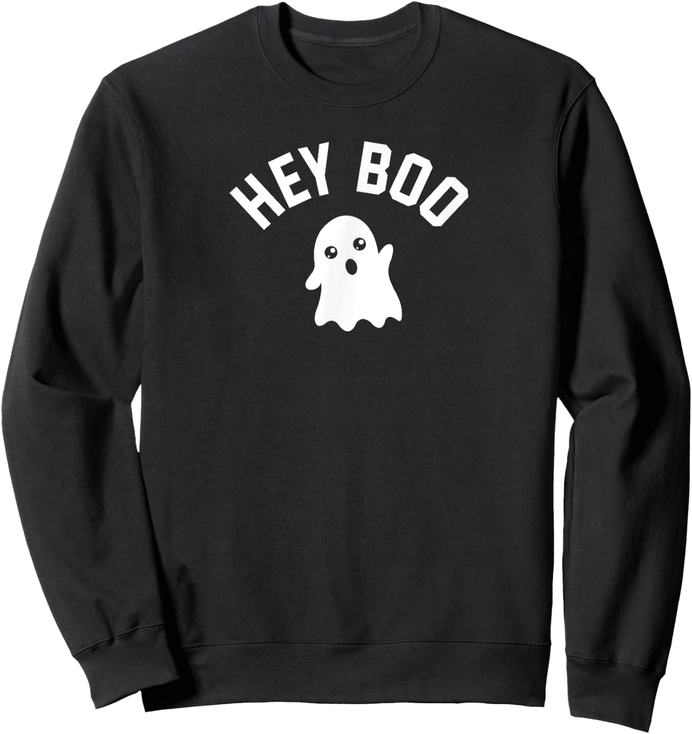 HEY BOO With Cute Ghost Illustration Sweatshirt - Sweatshirt | Black
