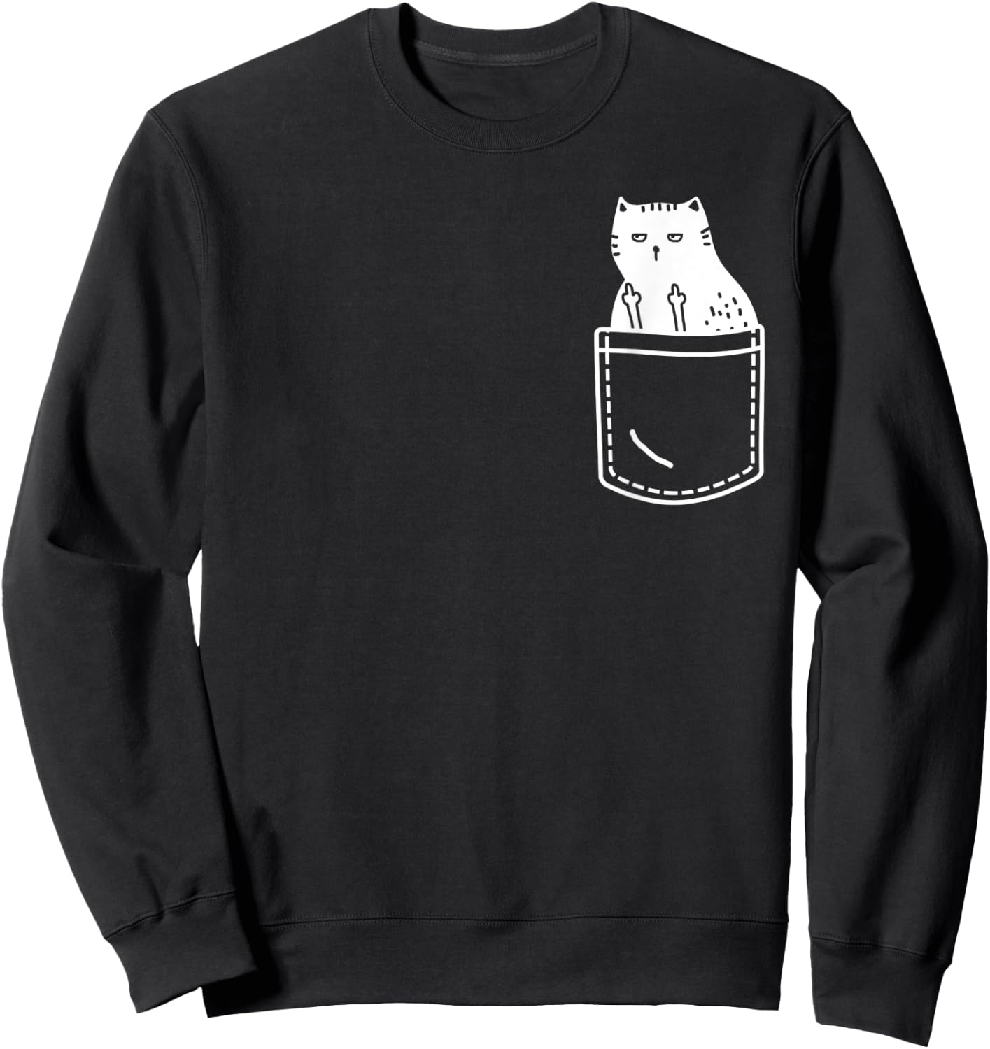 Funny Cat Flipping Off Pocket Design Middle Finger Cats Sweatshirt - Sweatshirt | Black