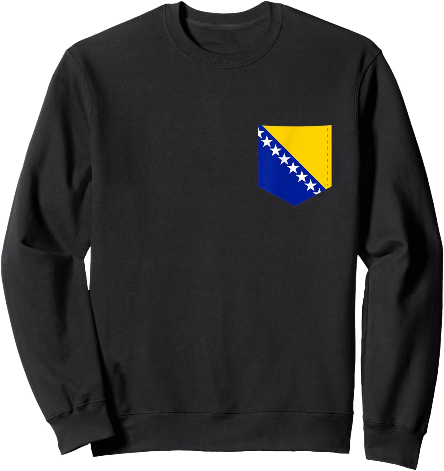 Bosnia & Herzegovina Flag Shirt with Printed Bosnian Pocket Sweatshirt - Sweatshirt | Black