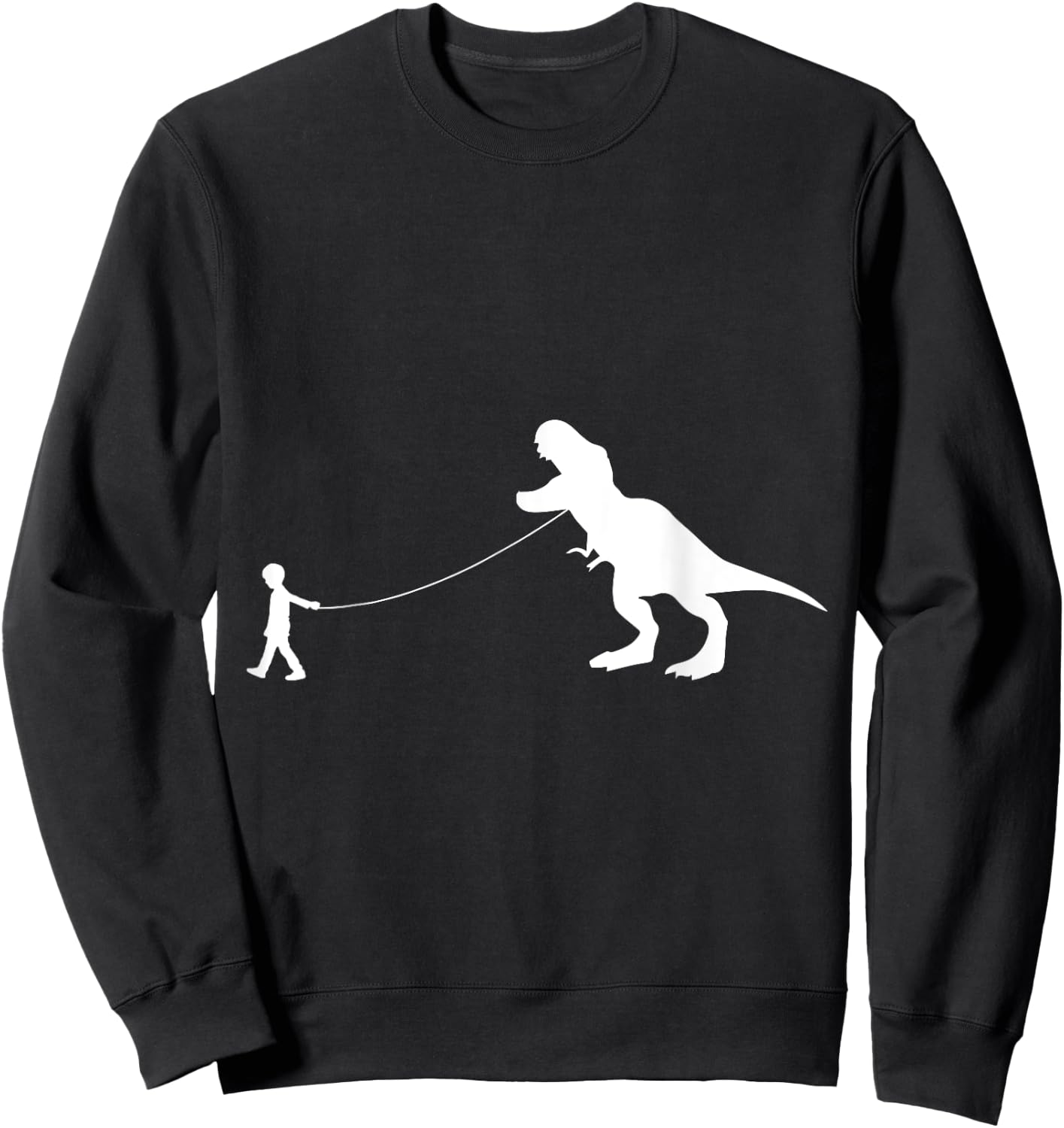 T-Rex Dinosaur Pet on a Leash led by a boy with rope in Hand Sweatshirt - Sweatshirt | Black