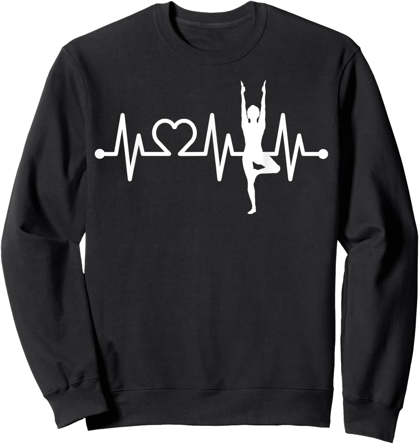 EKG Heartbeat Yoga with Heart Tree Vrksasana Pulse Sweatshirt - Sweatshirt | Black