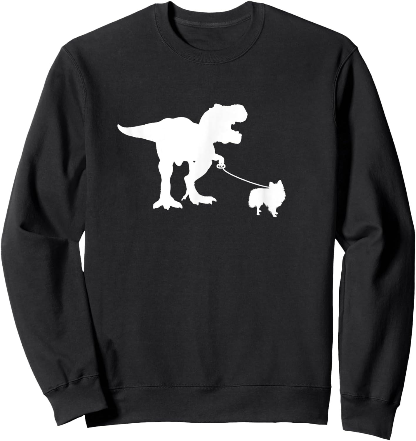 T-Rex Walking Pomeranian - Funny Dog Mom Dad Dinosaur Dino Men Women Kids Sweatshirt - Sweatshirt | Black