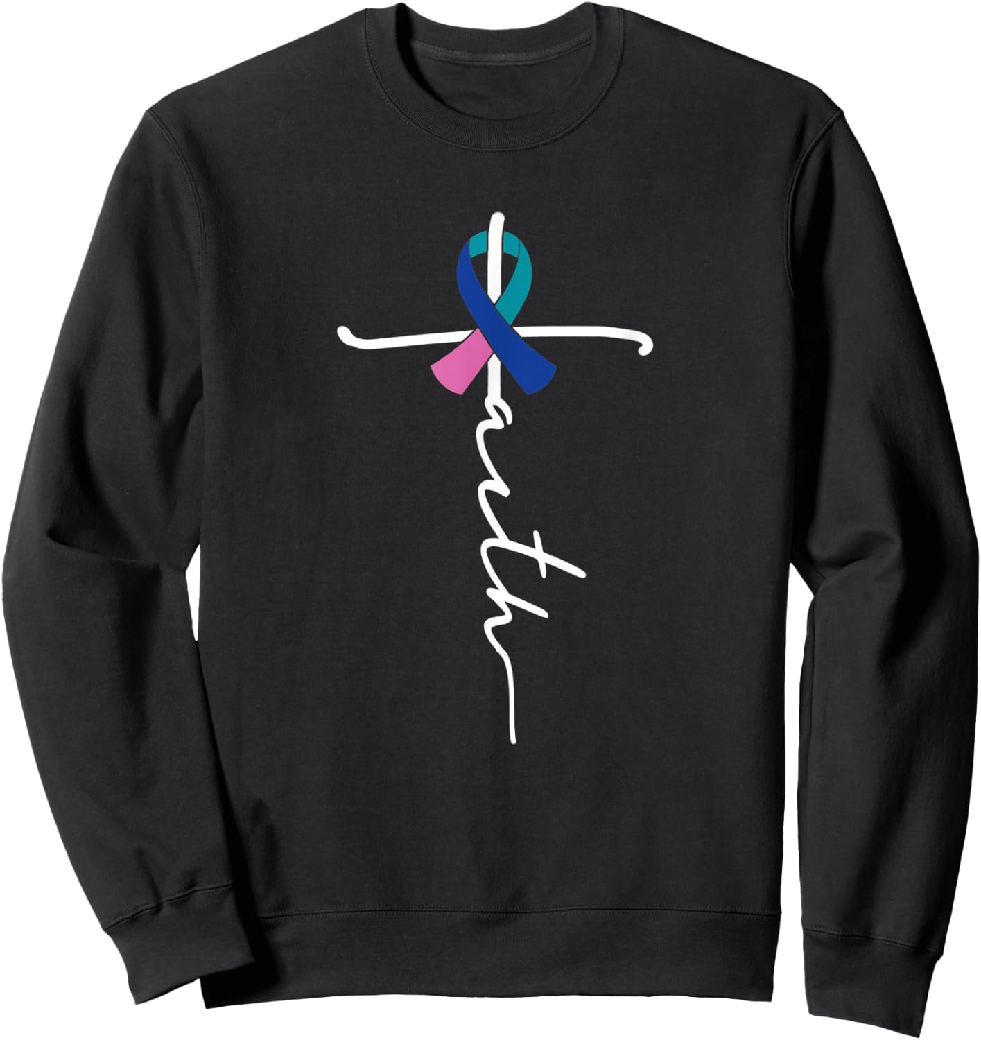 Faith Christian Cross Ribbon Thyroid Cancer Awareness Sweatshirt - Sweatshirt | Black
