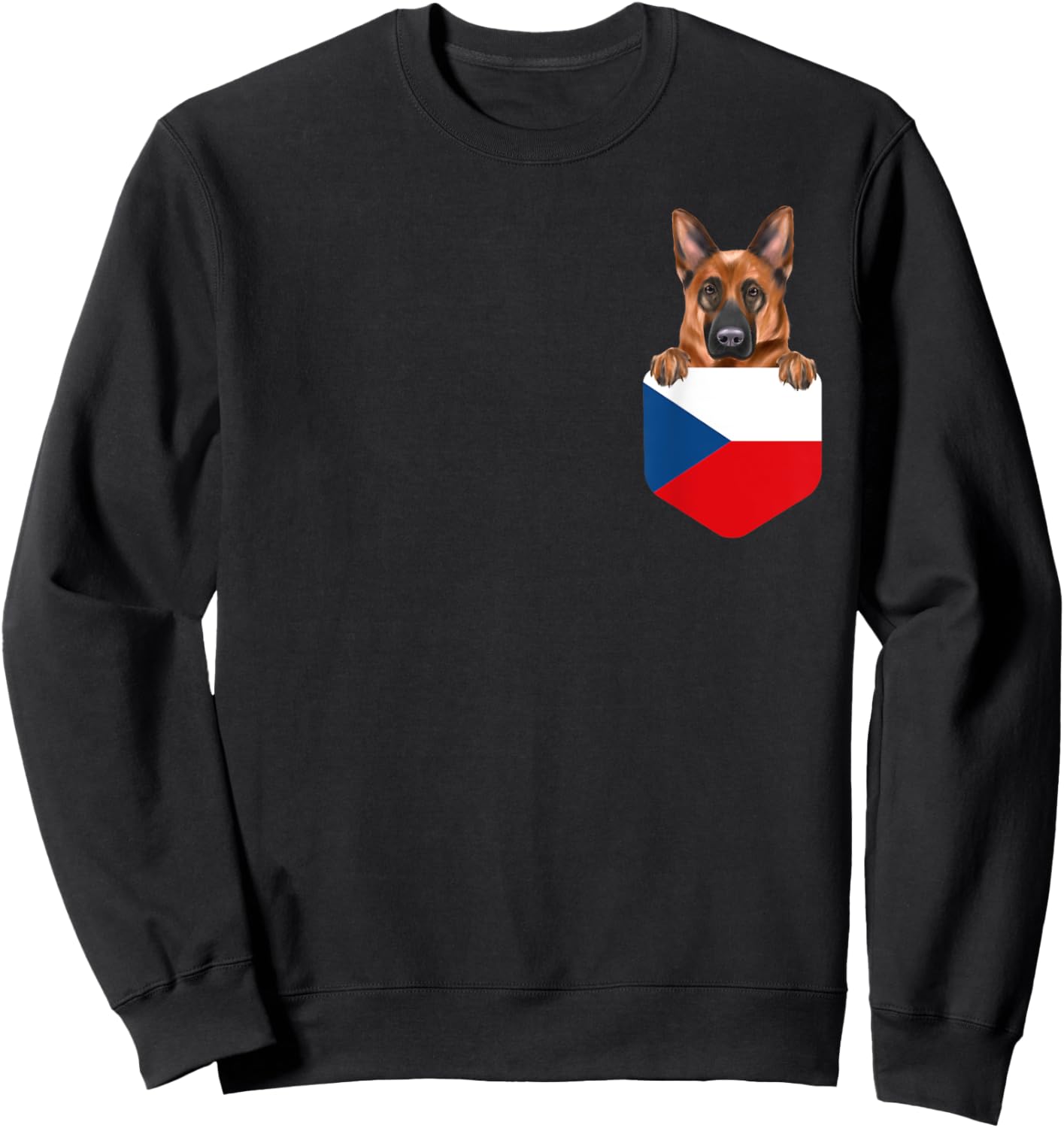 Czech Republic Flag German Shepherd Dog In Pocket Sweatshirt - Sweatshirt | Black