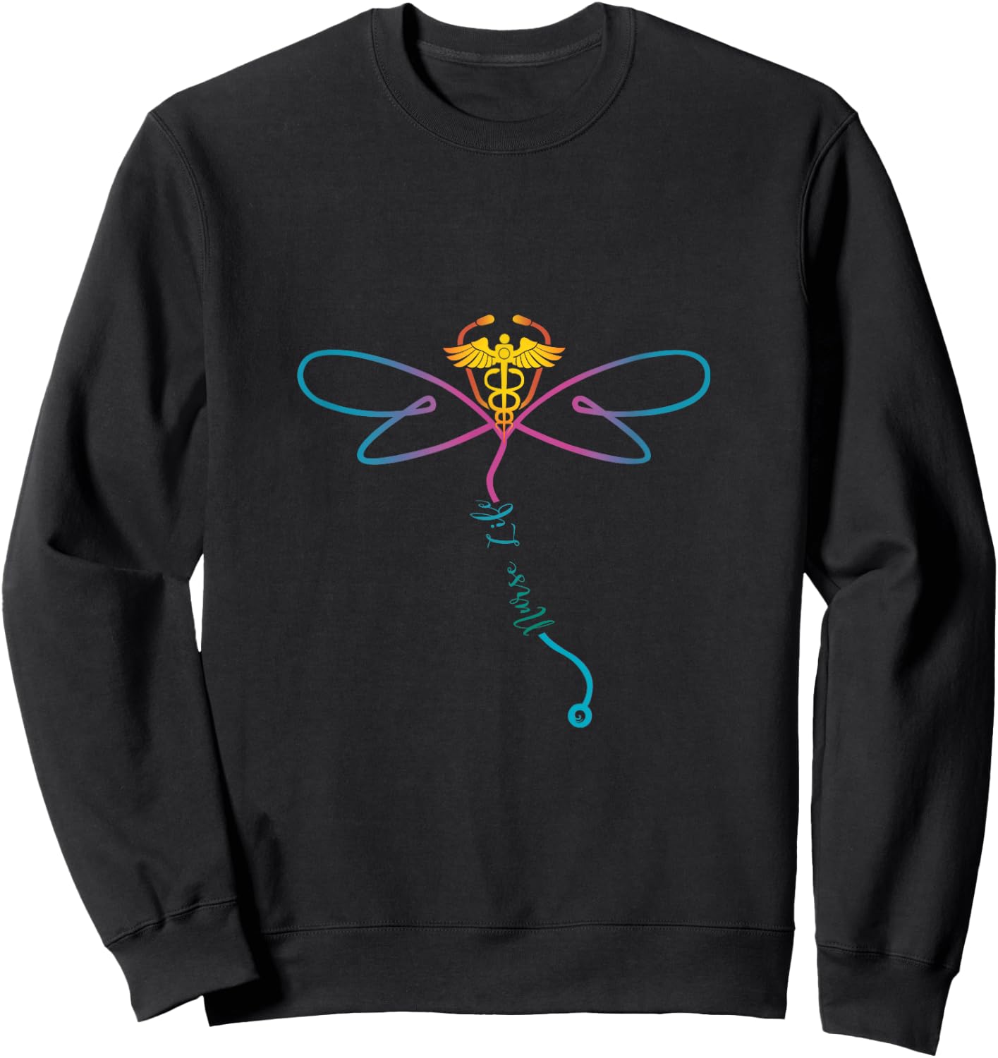 Nurse Life RN Colorful Dragonfly Stethoscope Sweatshirt - Sweatshirt | Black