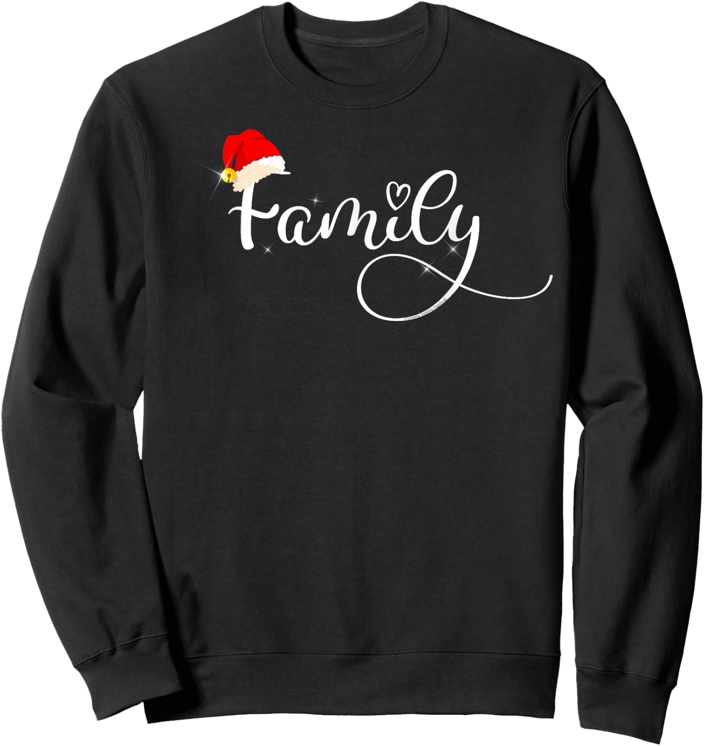 Pretty Love of Family with Heart and Santa Hat Christmas Sweatshirt - Sweatshirt | Black