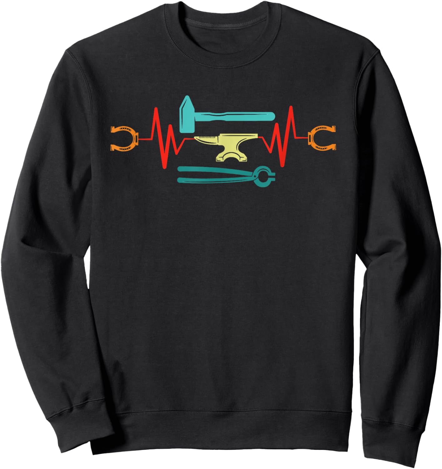 Retro Farrier Heartbeat Vintage Blacksmith Horseshoe Iron Sweatshirt - Sweatshirt | Black