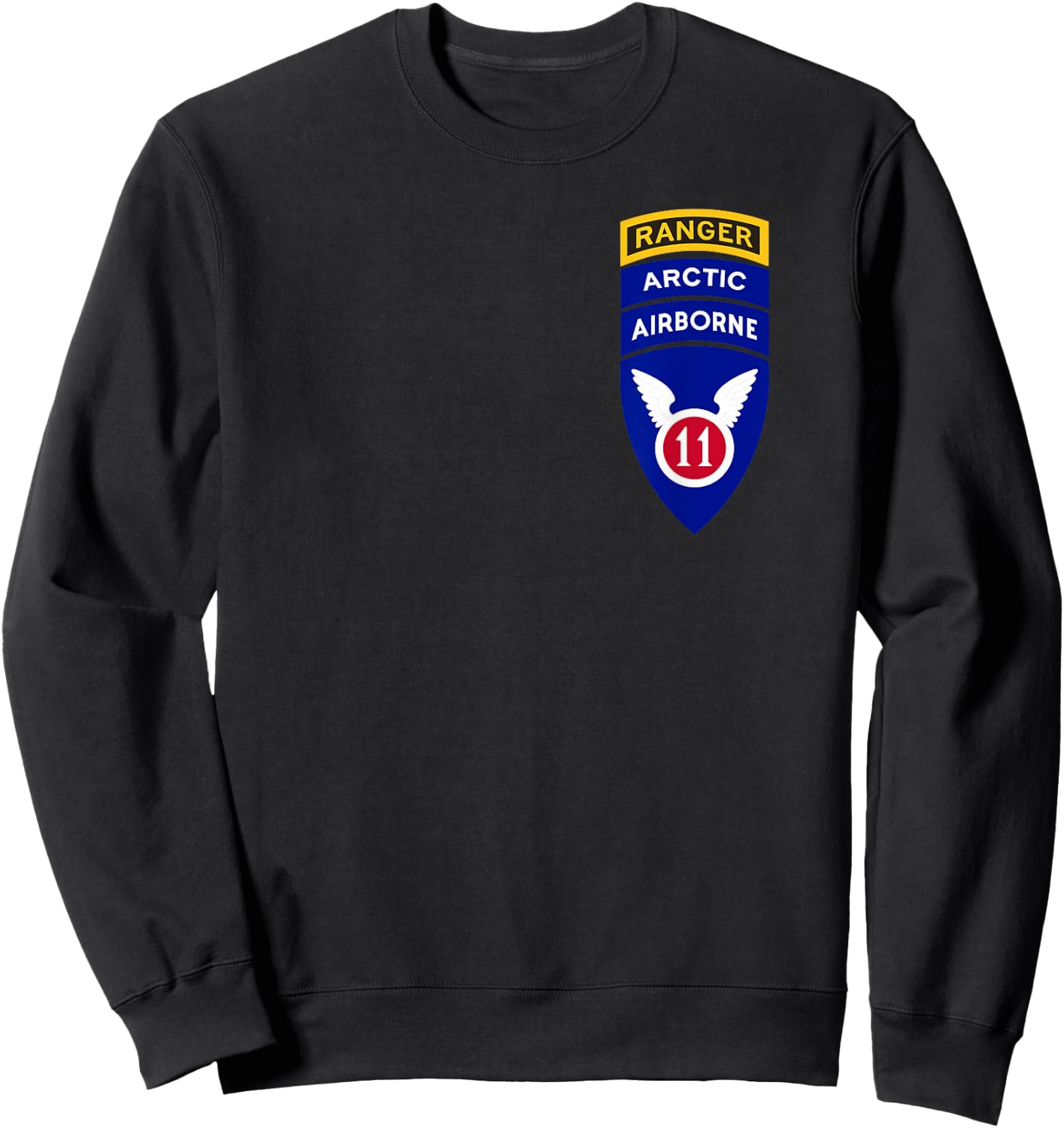 11th Airborne Division Patch & Ranger Tab - Arctic Angels Sweatshirt - Sweatshirt | Black