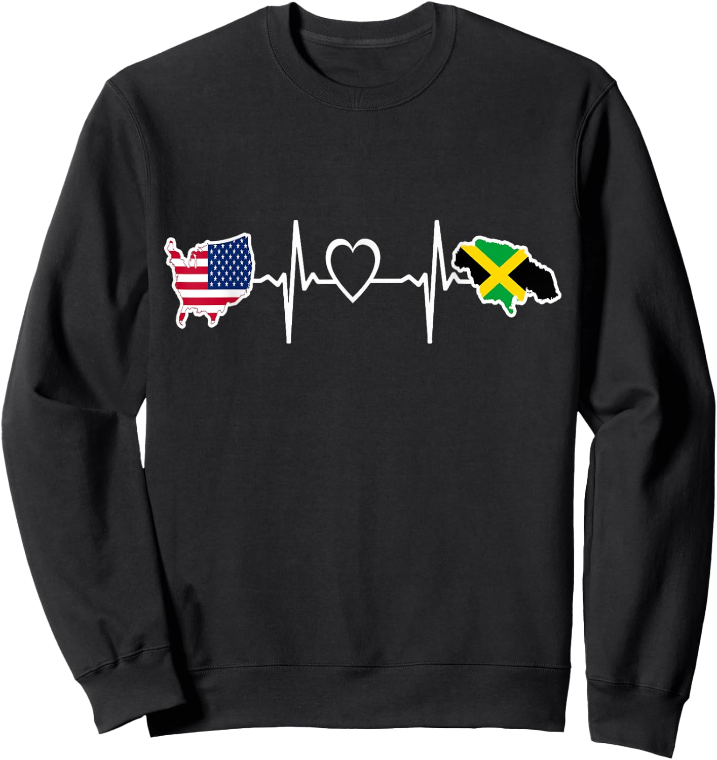Jamaican American USA Flag - USA Jamaica Heartbeat Kids Men Sweatshirt - Sweatshirt | Black