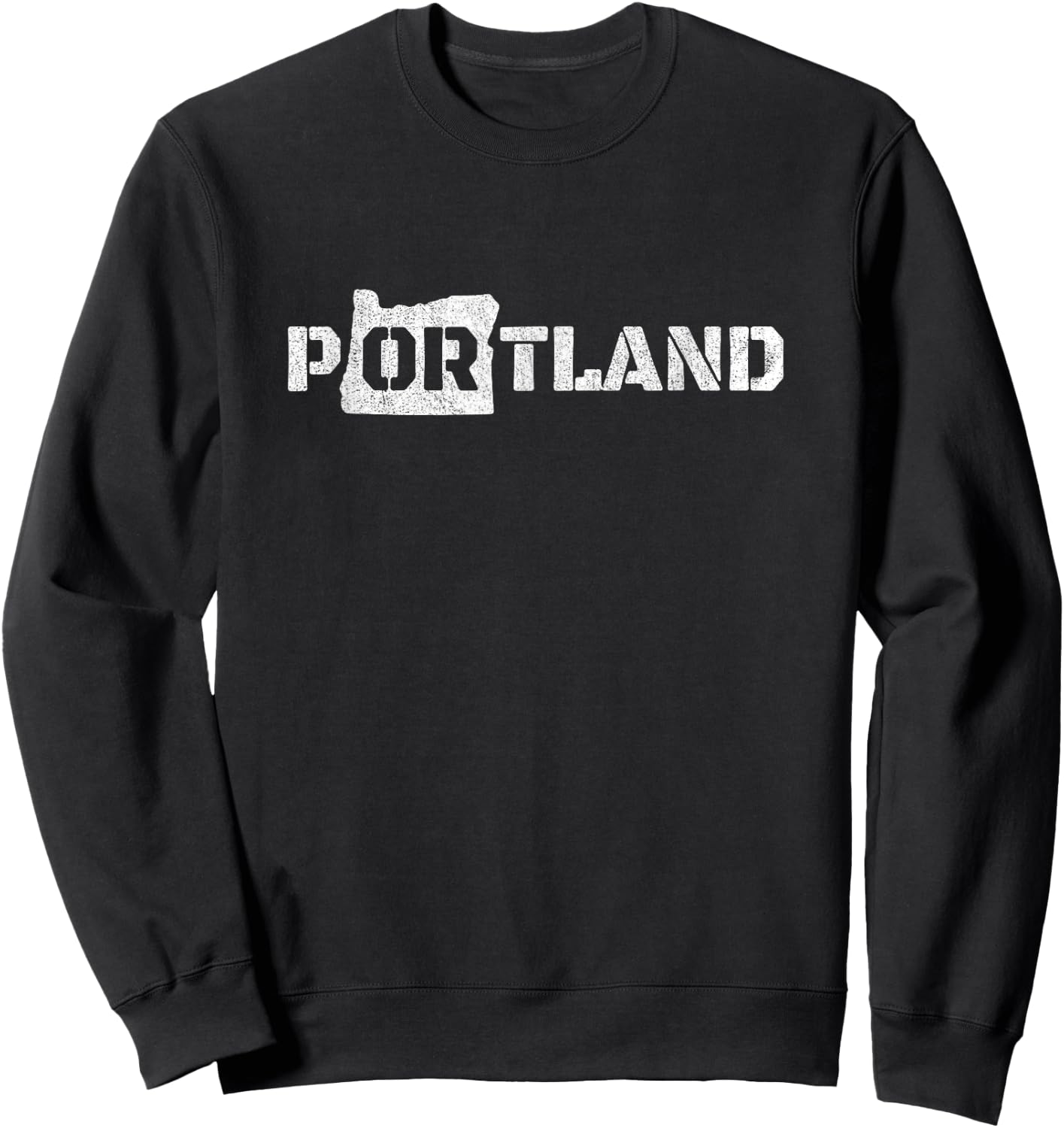 Retro Portland Oregon Across Chest Vintage Distressed Sweatshirt - Sweatshirt | Black