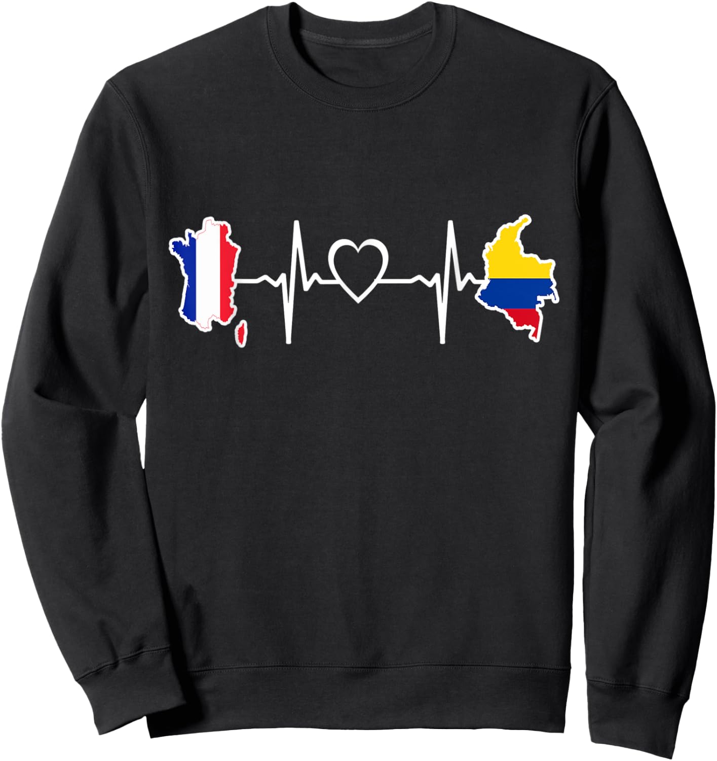 Colombian French Flag - France Colombia Heartbeat Sweatshirt - Sweatshirt | Black