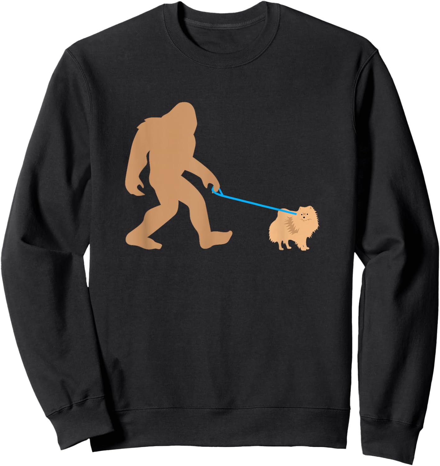Bigfoot Walking Pomeranian Dog Funny Sasquatch Gift Sweatshirt - Sweatshirt | Black