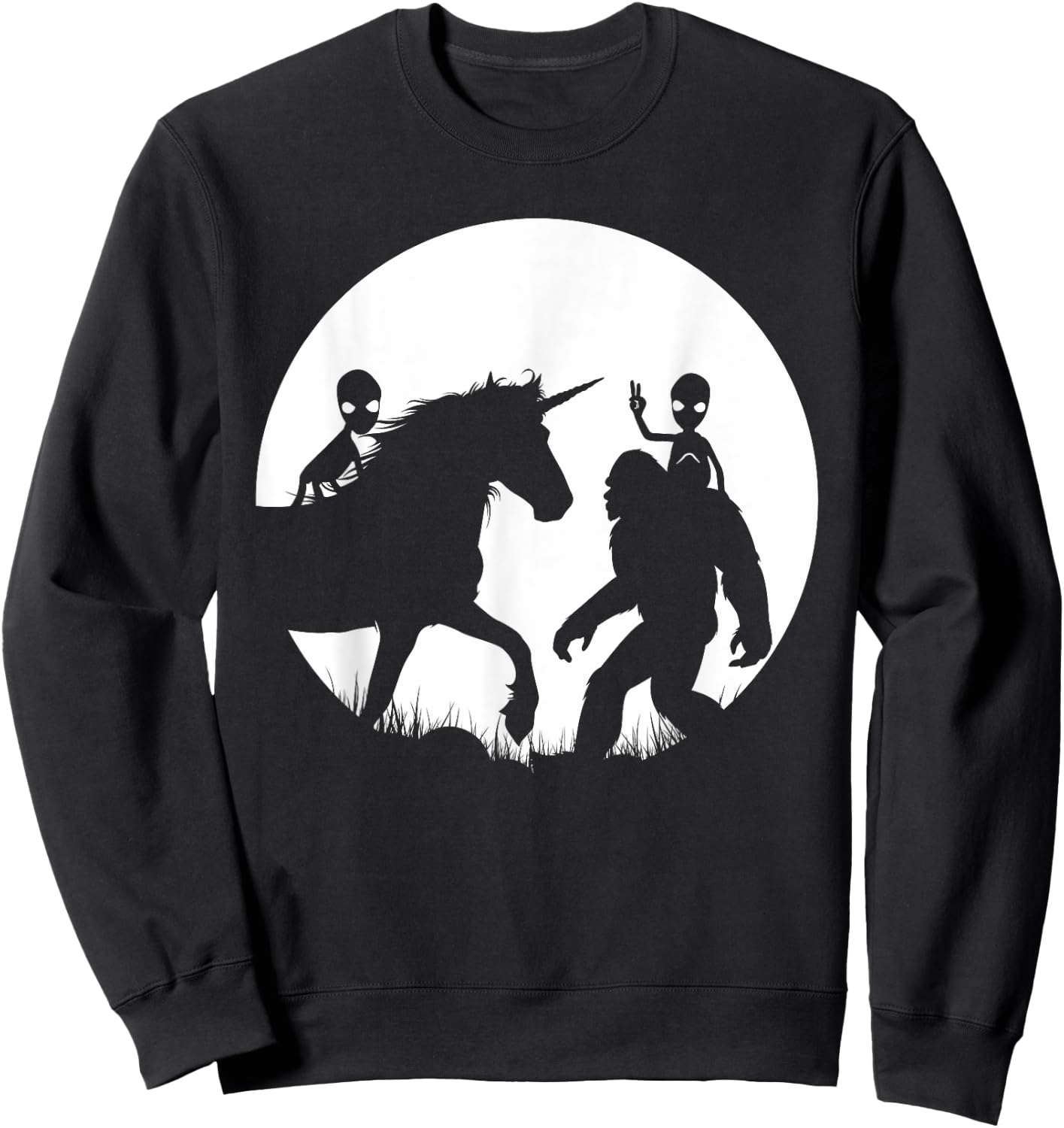 Bigfoot Unicron And Aliens! Funny Alien Riding Unicorn Sweatshirt - Sweatshirt | Black