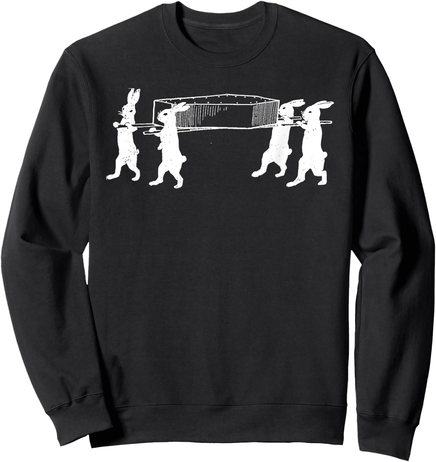 Funny Creepy Rabbits Carrying Coffin Casket Halloween Retro Sweatshirt - Sweatshirt | Black