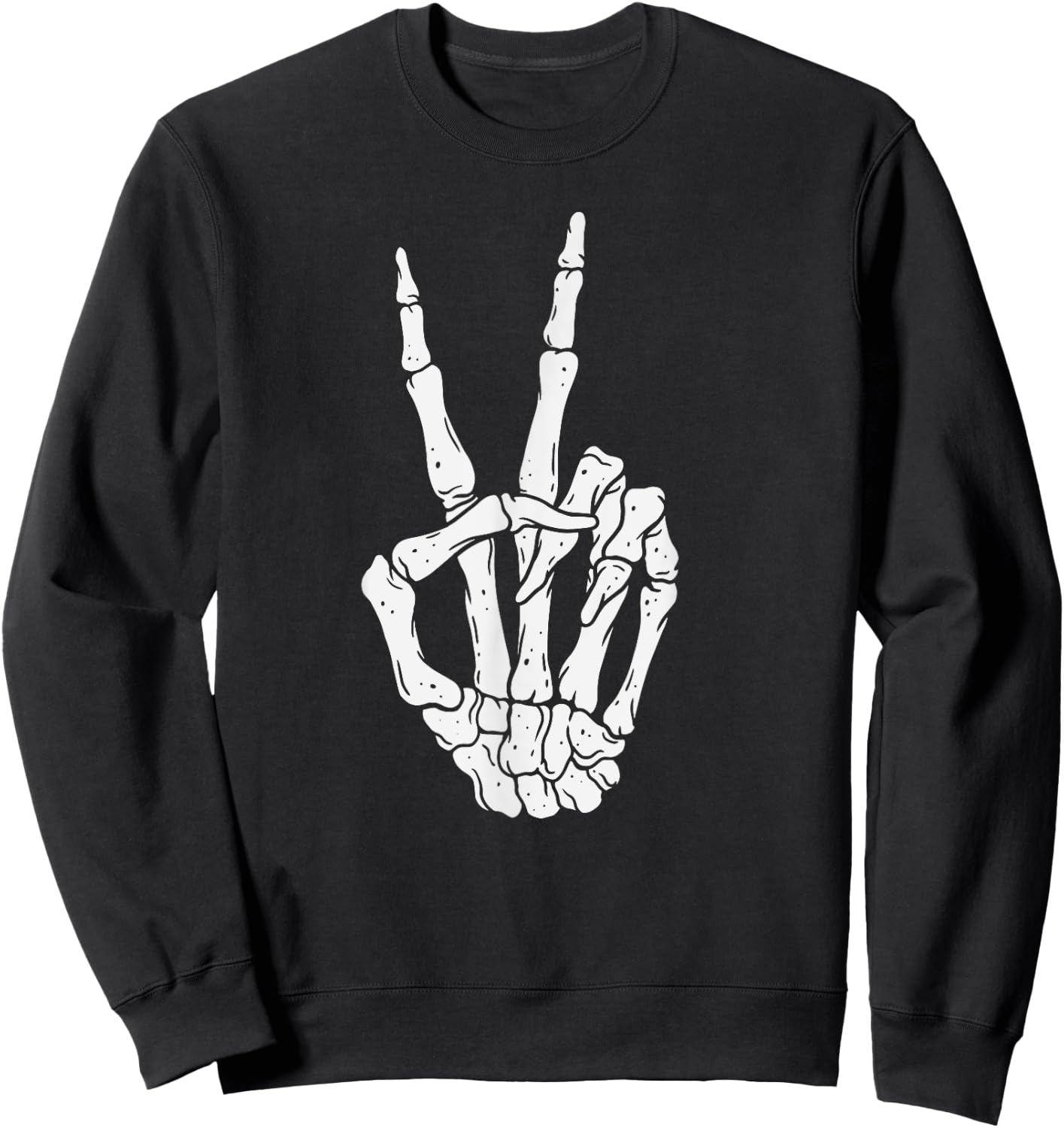 Scary Halloween Skeleton Peace Hand Sign Sweatshirt - Sweatshirt | Black