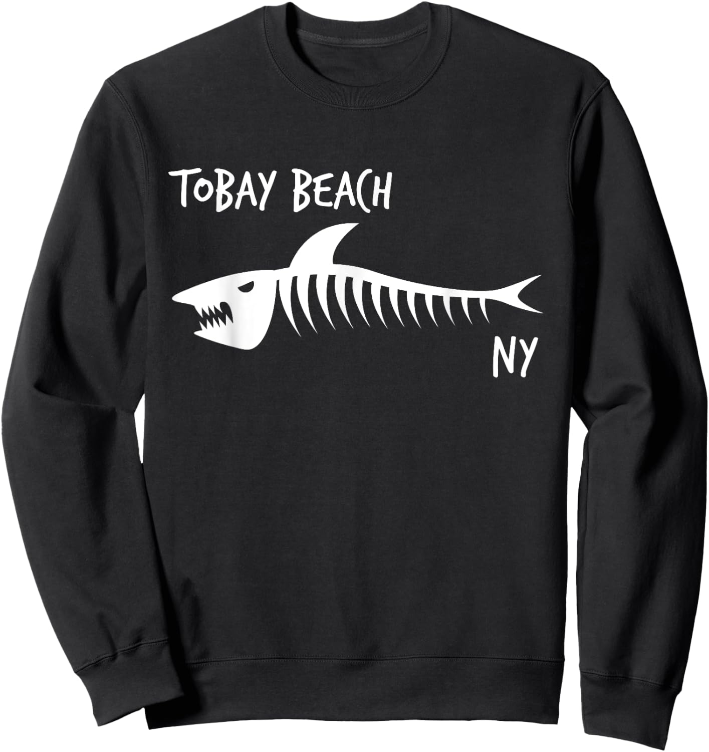 Tobay Beach NY Shark Skeleton White Print Sweatshirt - Sweatshirt | Black