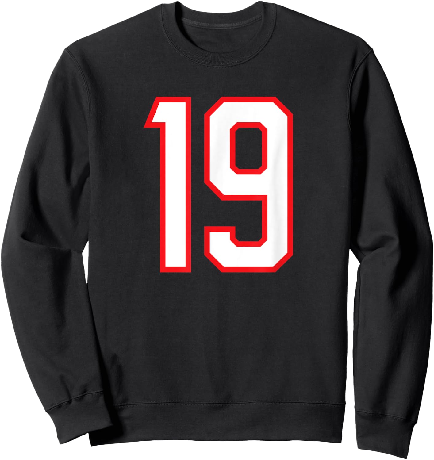 Number #19 White Red Sports Team Varsity Number Sweatshirt - Sweatshirt | Black