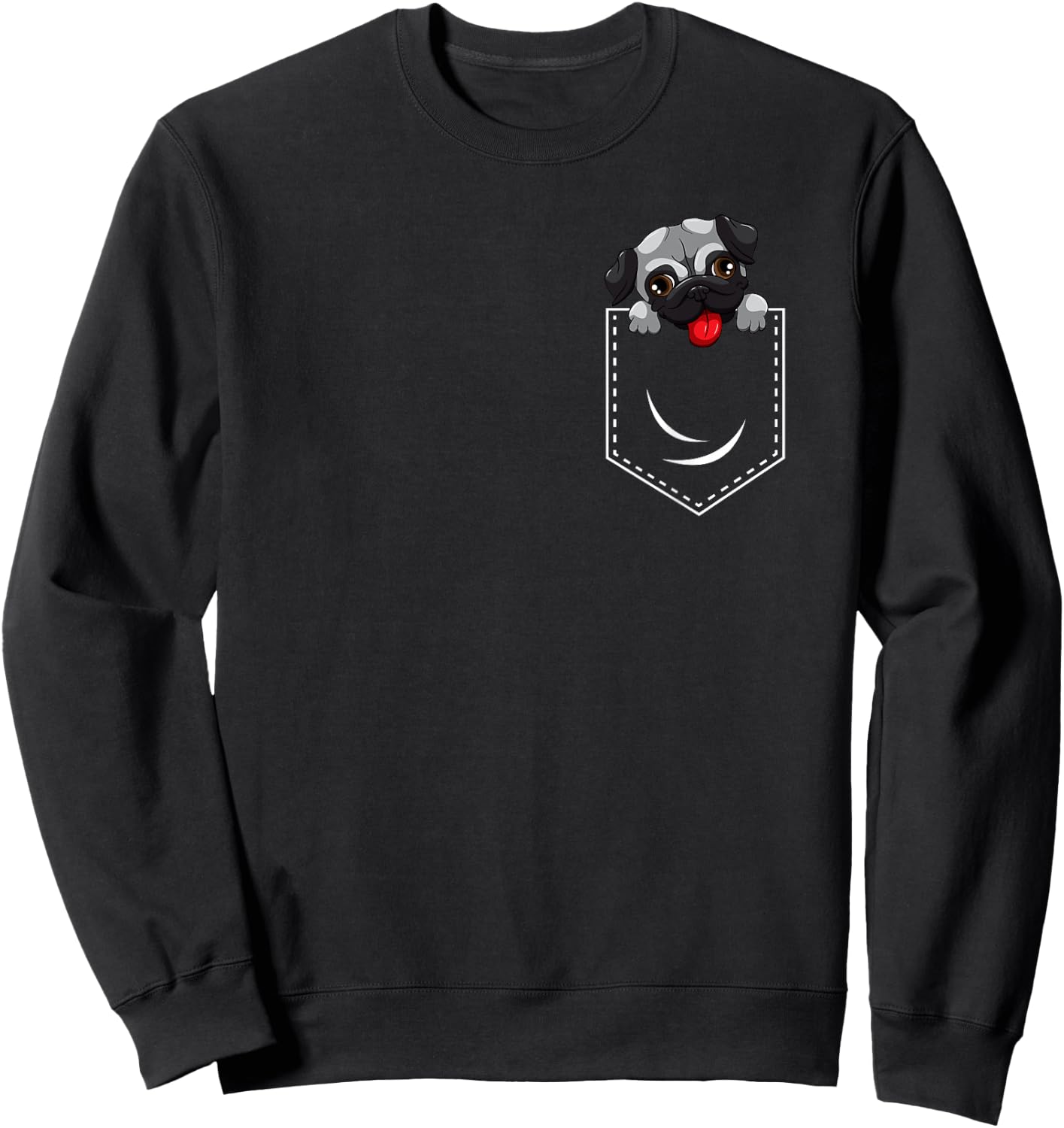 Cute Pug Peeking Out Of Pocket Funny Dog Animal Humor Sweatshirt - Sweatshirt | Black