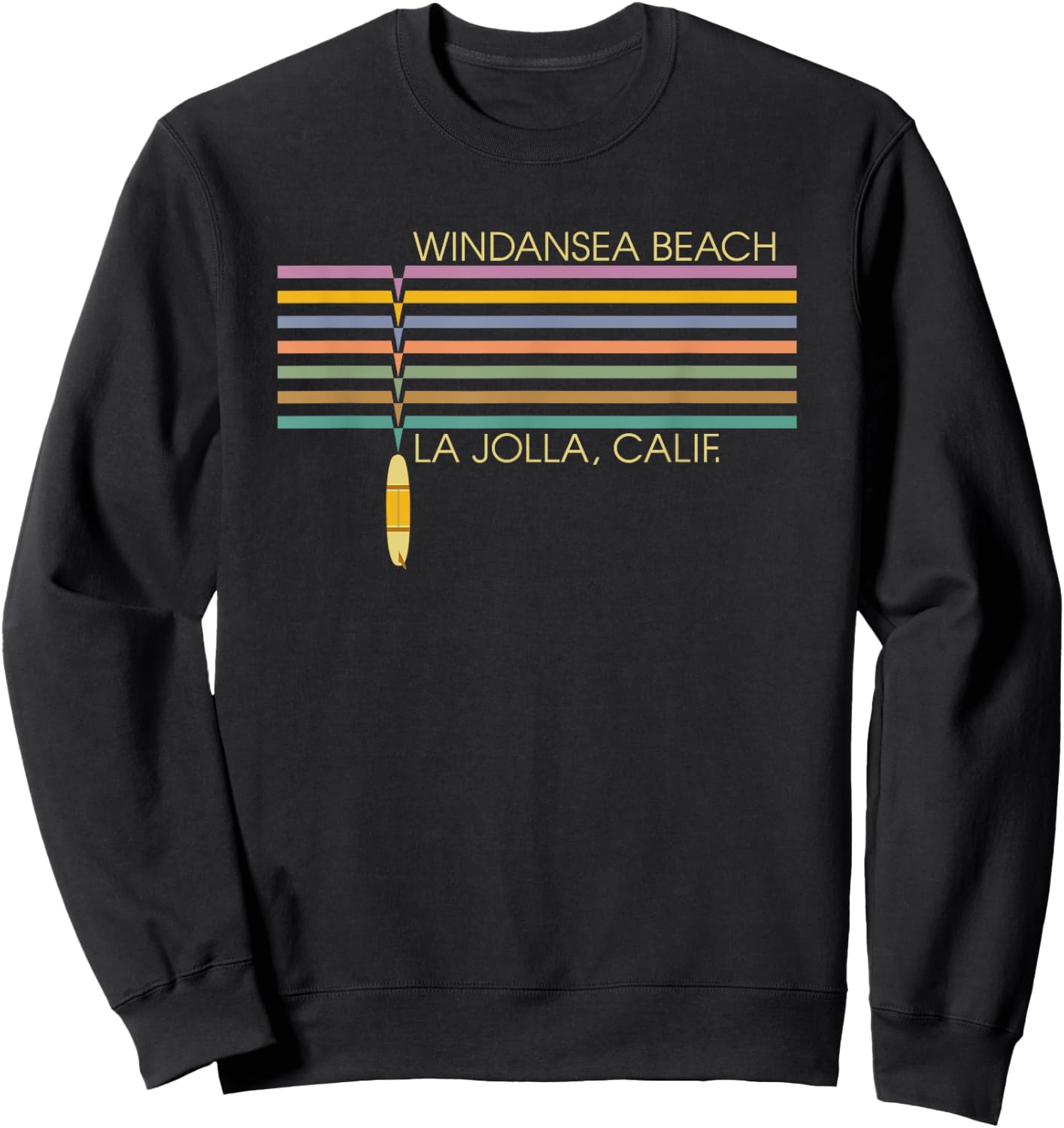 Windansea Beach California Surfing Retro Stripes Surfboard Men Women Kids Sweatshirt - Sweatshirt | Black