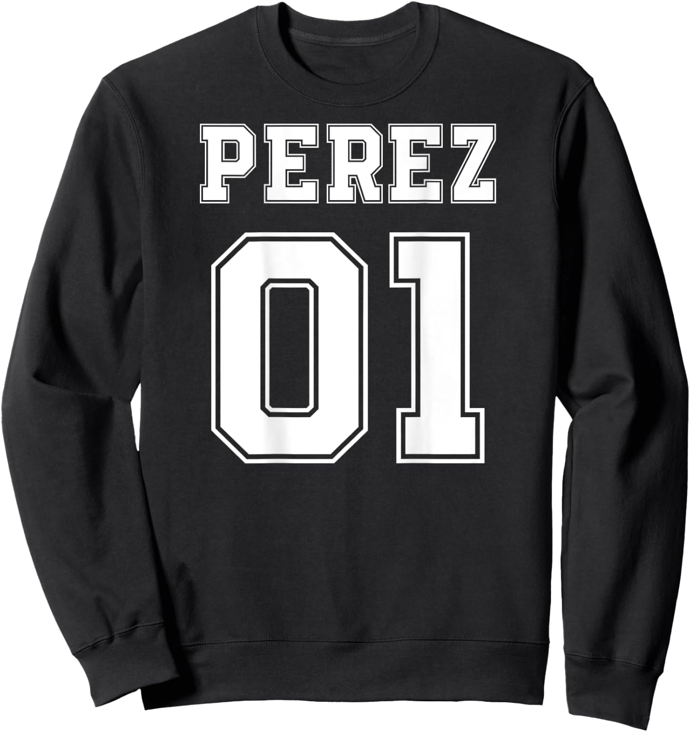 PEREZ 01 Back Print Sports Jersey Style Family Name Fun Sweatshirt - Sweatshirt | Black
