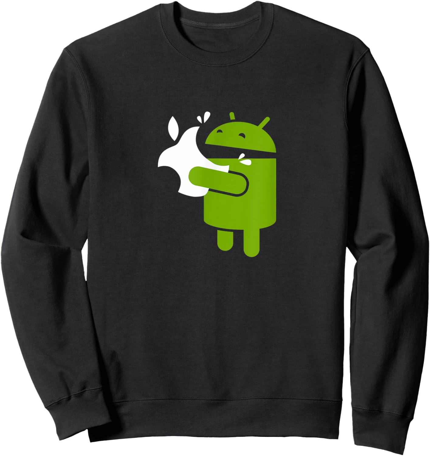 Green Robot Eats an Apple | Funny App Developer Sweatshirt - Sweatshirt | Black