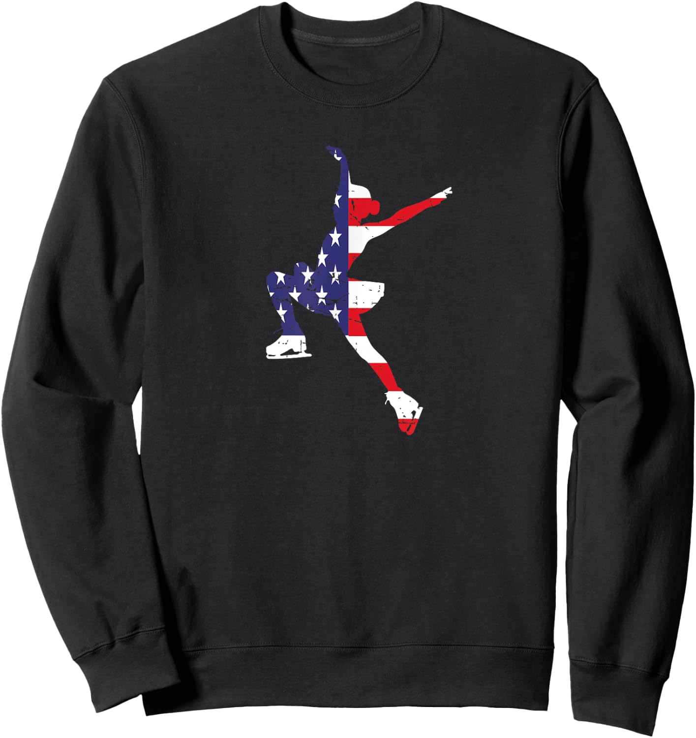 USA American Flag Girl Figure Skating Dance Ice Skater Sweatshirt - Sweatshirt | Black