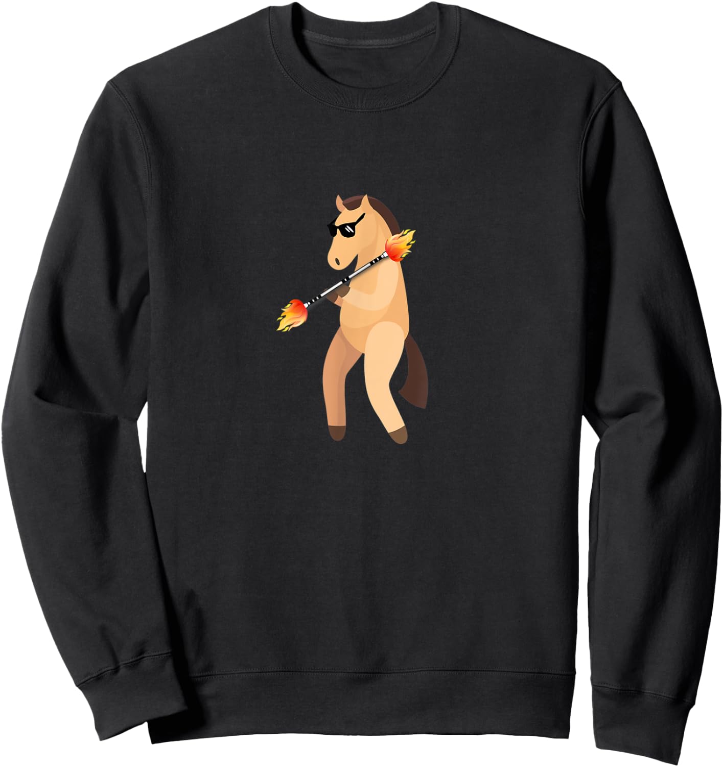 Funny Horse Wearing Sunglasses Fire Twirling Sweatshirt - Sweatshirt | Black