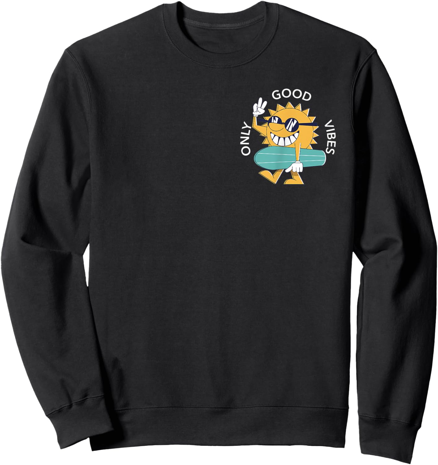Surfing Sun Good Vibes Only Pocket Graphic Surfer Boys Girls Sweatshirt - Sweatshirt | Black