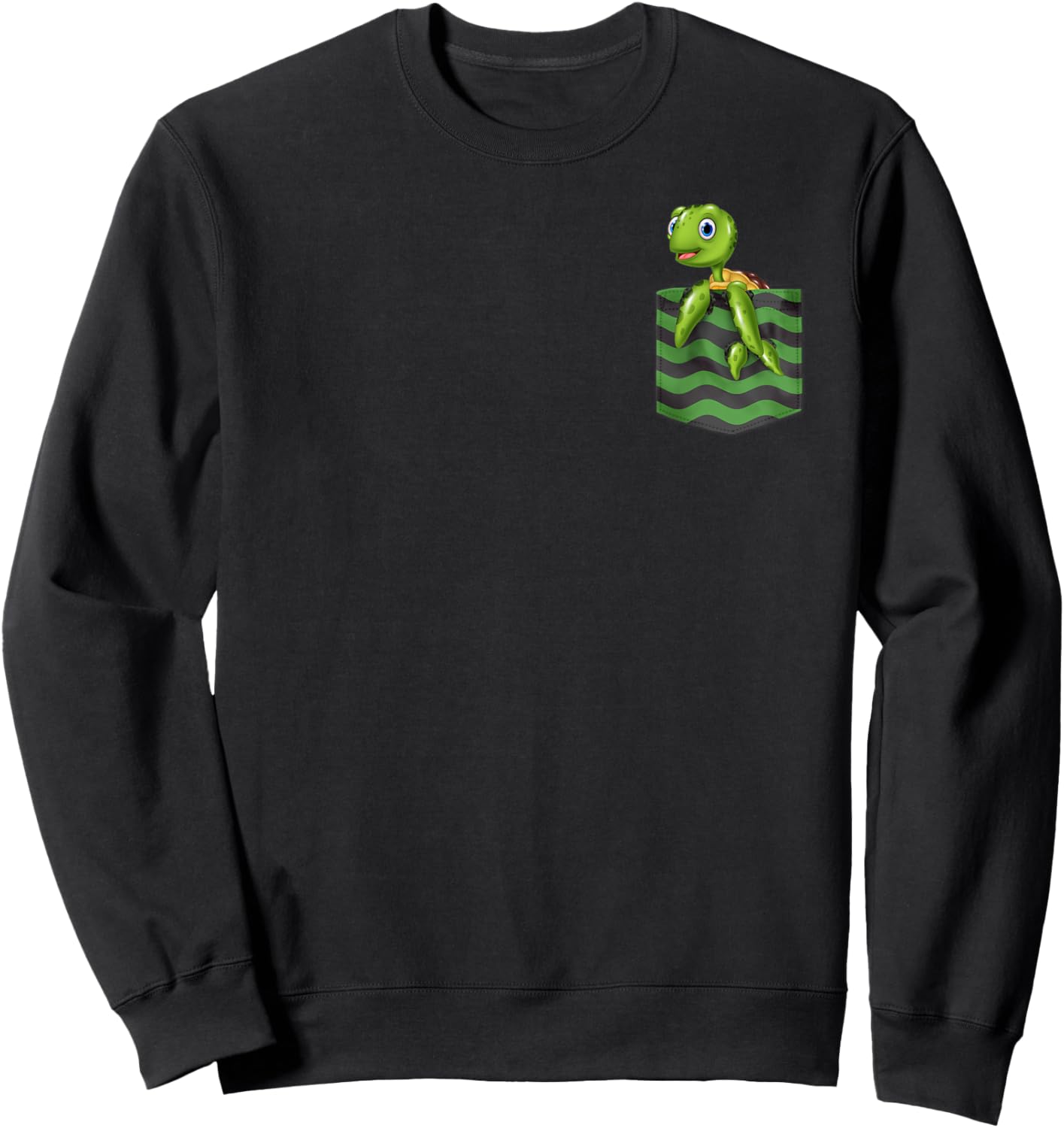 Cute Baby Sea Turtle in Fake Pocket Sweatshirt - Sweatshirt | Black