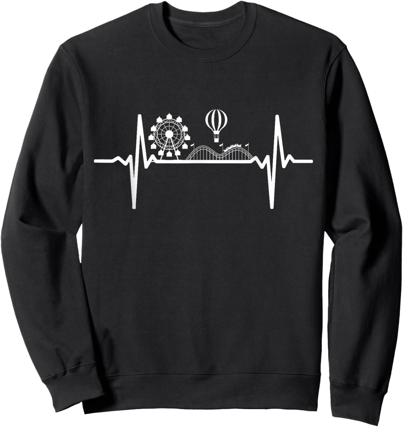 Theme Park Heartbeat Amusement Park Pulse Roller Coaster Sweatshirt - Sweatshirt | Black