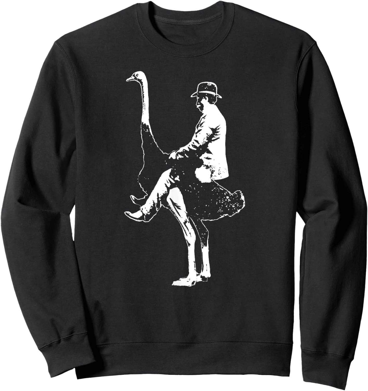 Man Riding Ostrich Funny Random Ironic Music Festival Retro Sweatshirt - Sweatshirt | Black