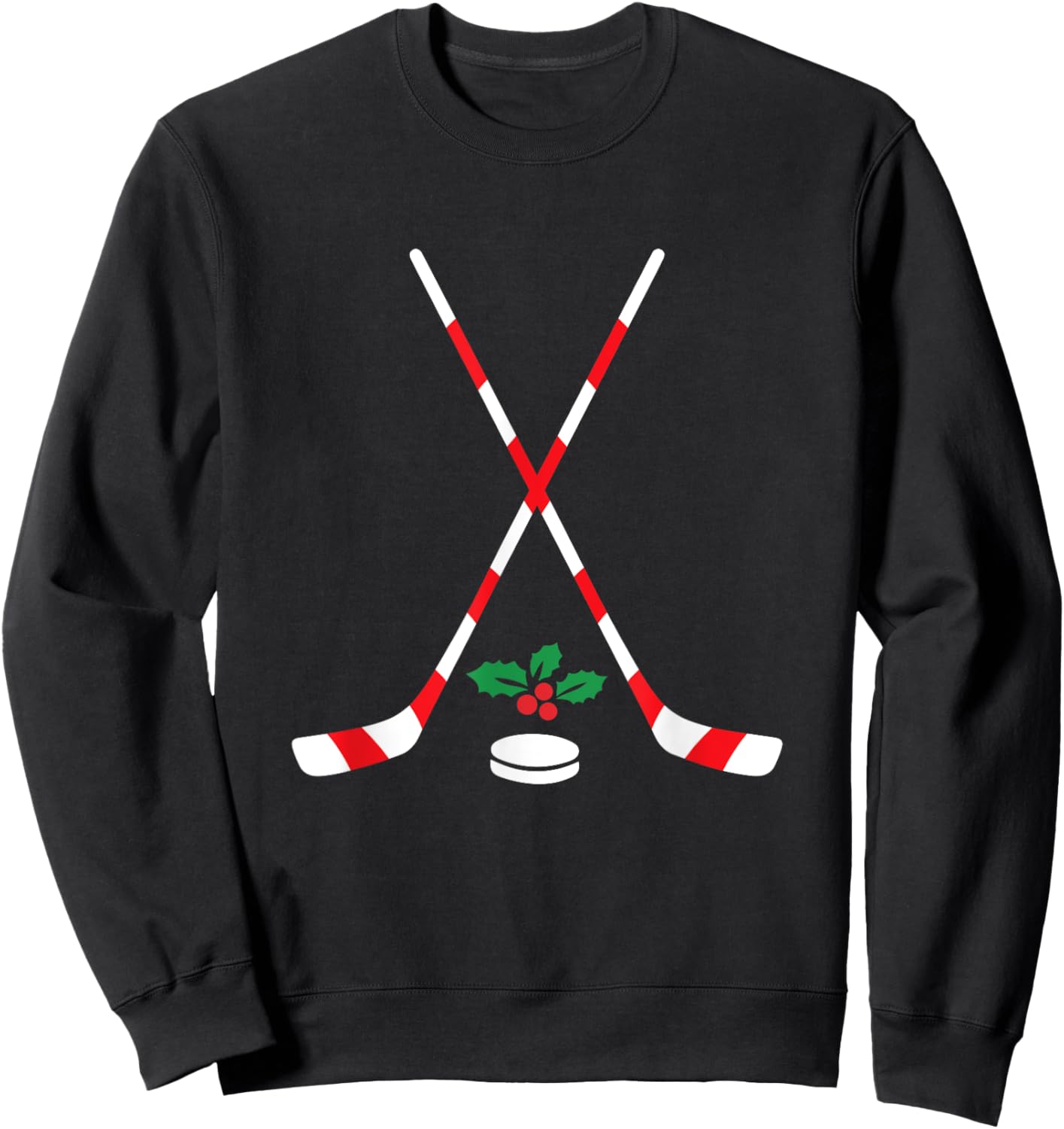 Ice Hockey Christmas Gift Candy Cane Hockey Stick Hockey Sweatshirt - Sweatshirt | Black
