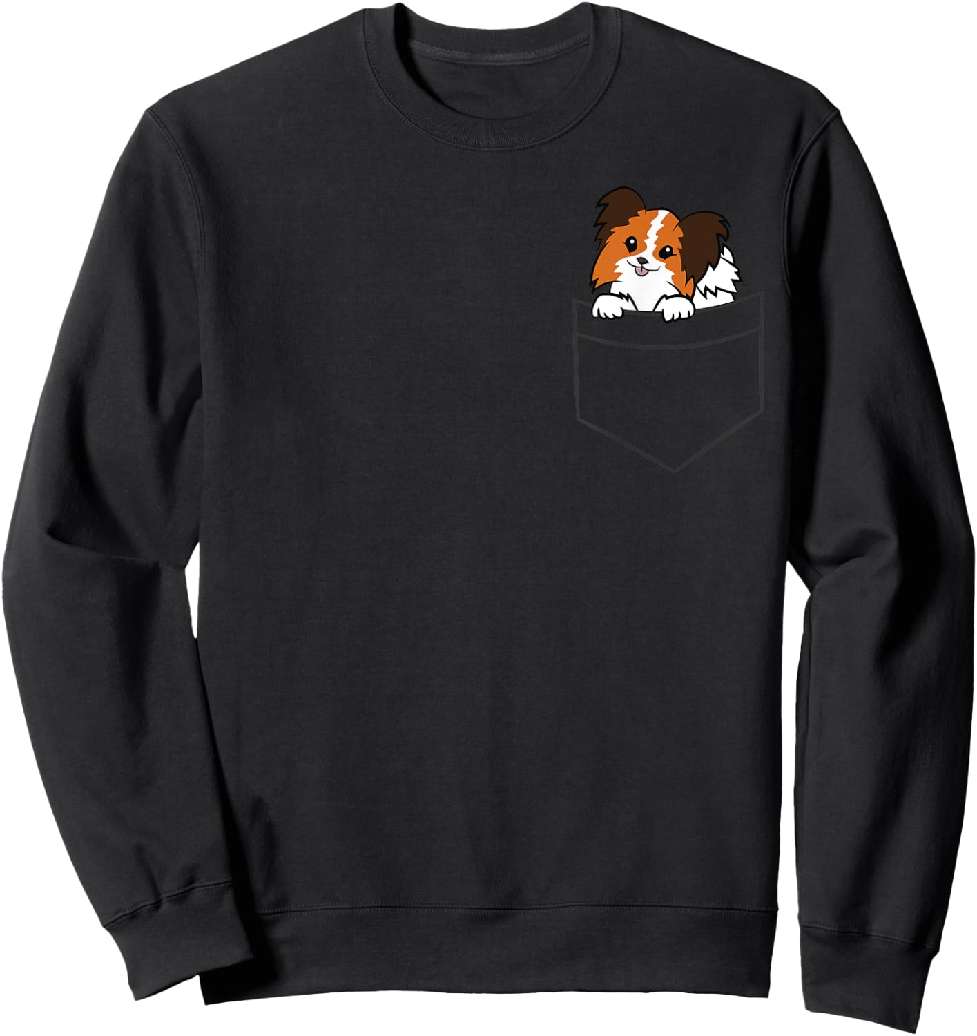 Cute Papillon Dog Owner Papillon In a Pocket Men Women Girls Kids Sweatshirt - Sweatshirt | Black