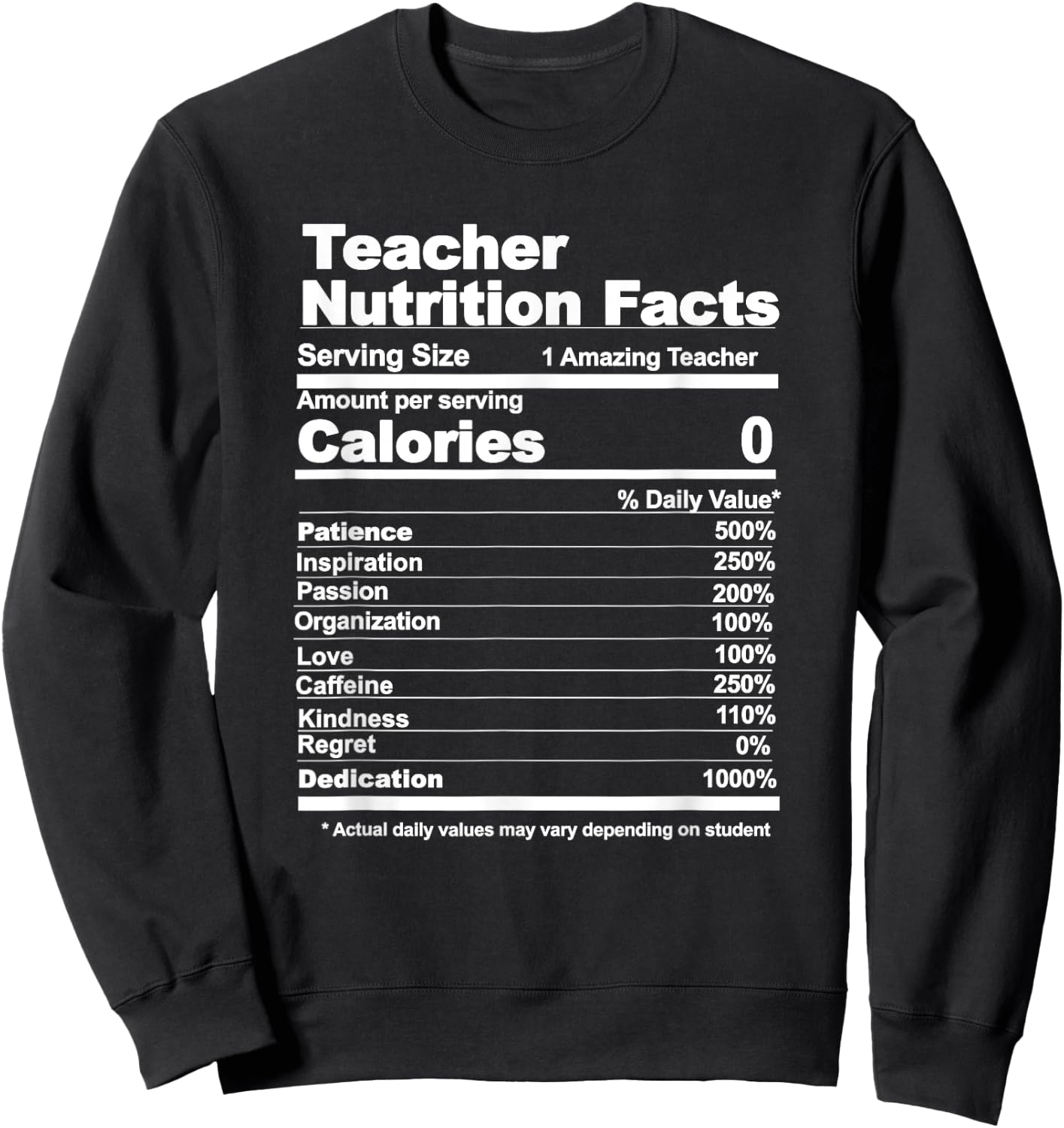 Teacher Nutrition Facts Funny Teacher Nutrition Facts Men Women Sweatshirt - Sweatshirt | Black