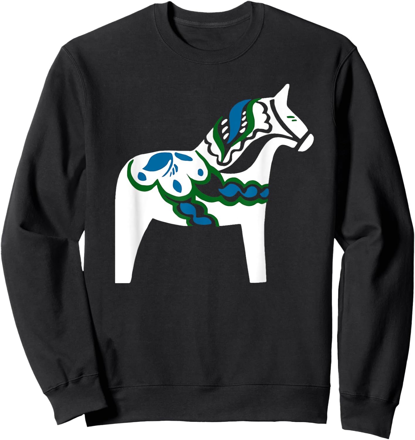 Swedish Dala Horse Sweden White Dalecarlian Horse Design Sweatshirt - Sweatshirt | Black