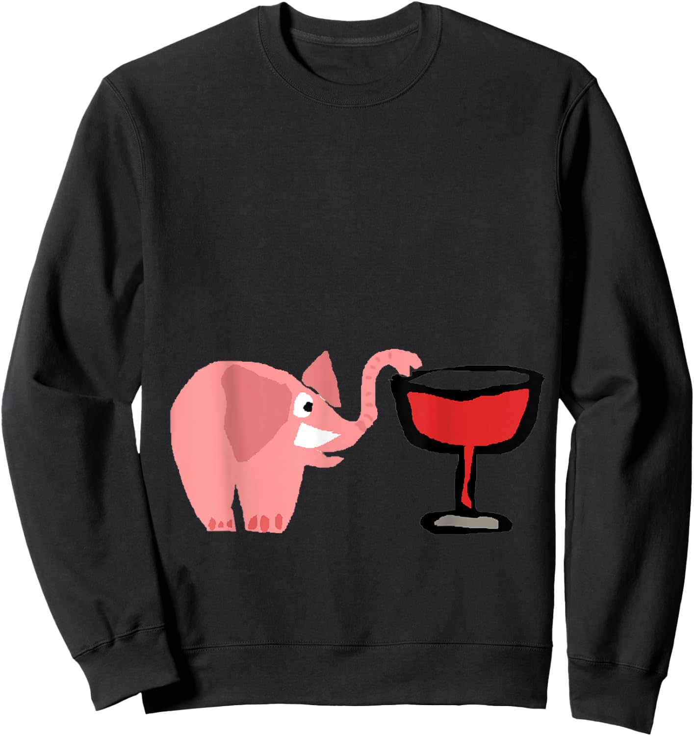 Smilenowtees Funny Pink Elephant Drinking Wine Sweatshirt - Sweatshirt | Black