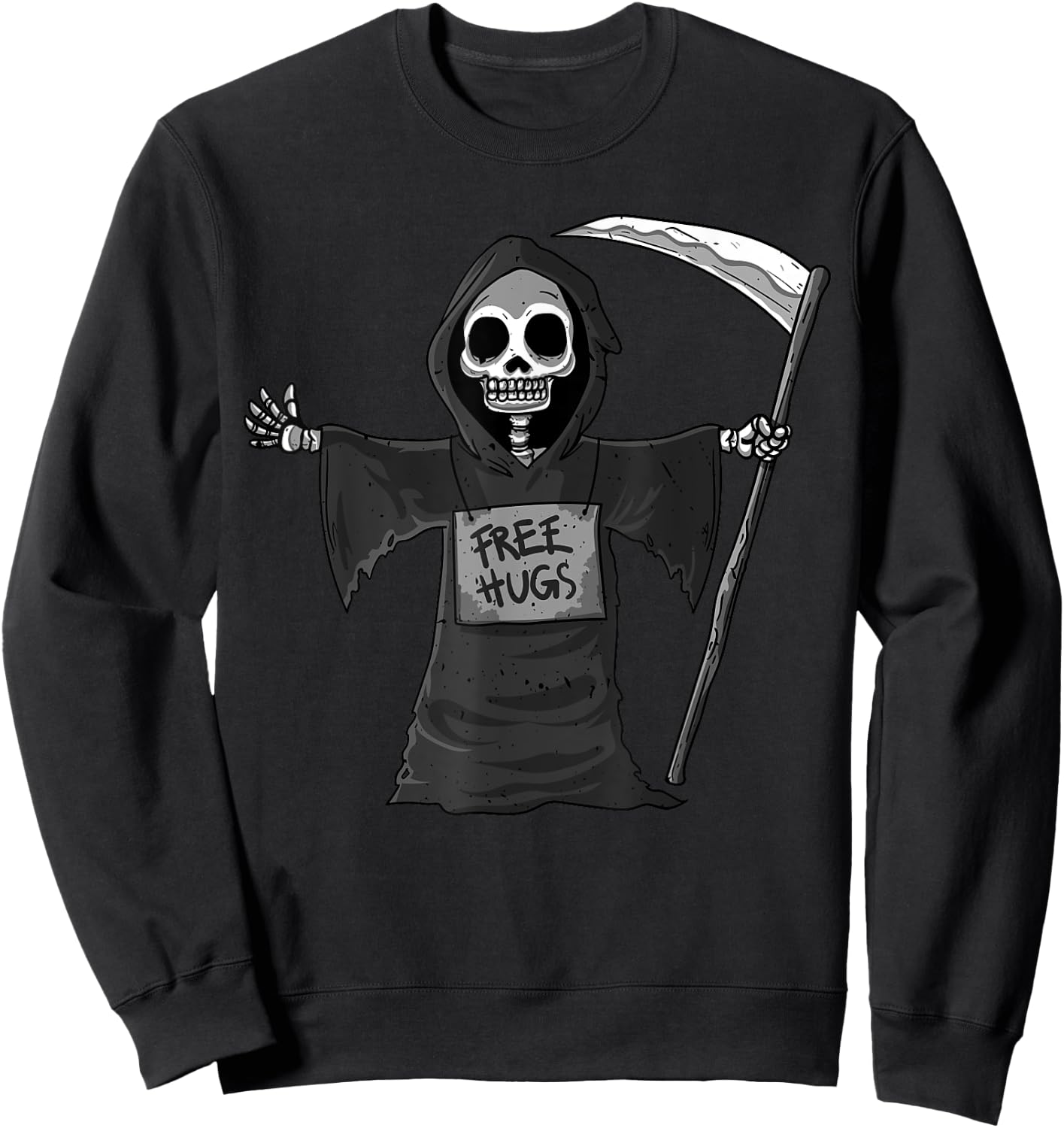Free Hugs Grim Reaper Halloween Party Cosplay Lazy Costume Sweatshirt - Sweatshirt | Black