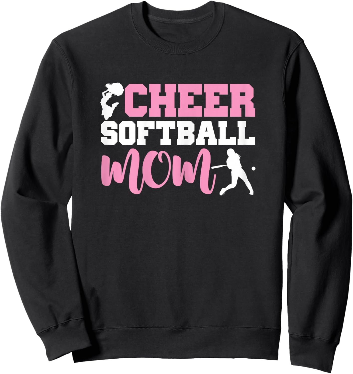 Funny Softball Cheerleading Lover Graphic Softball Cheer Mom Sweatshirt - Sweatshirt | Black