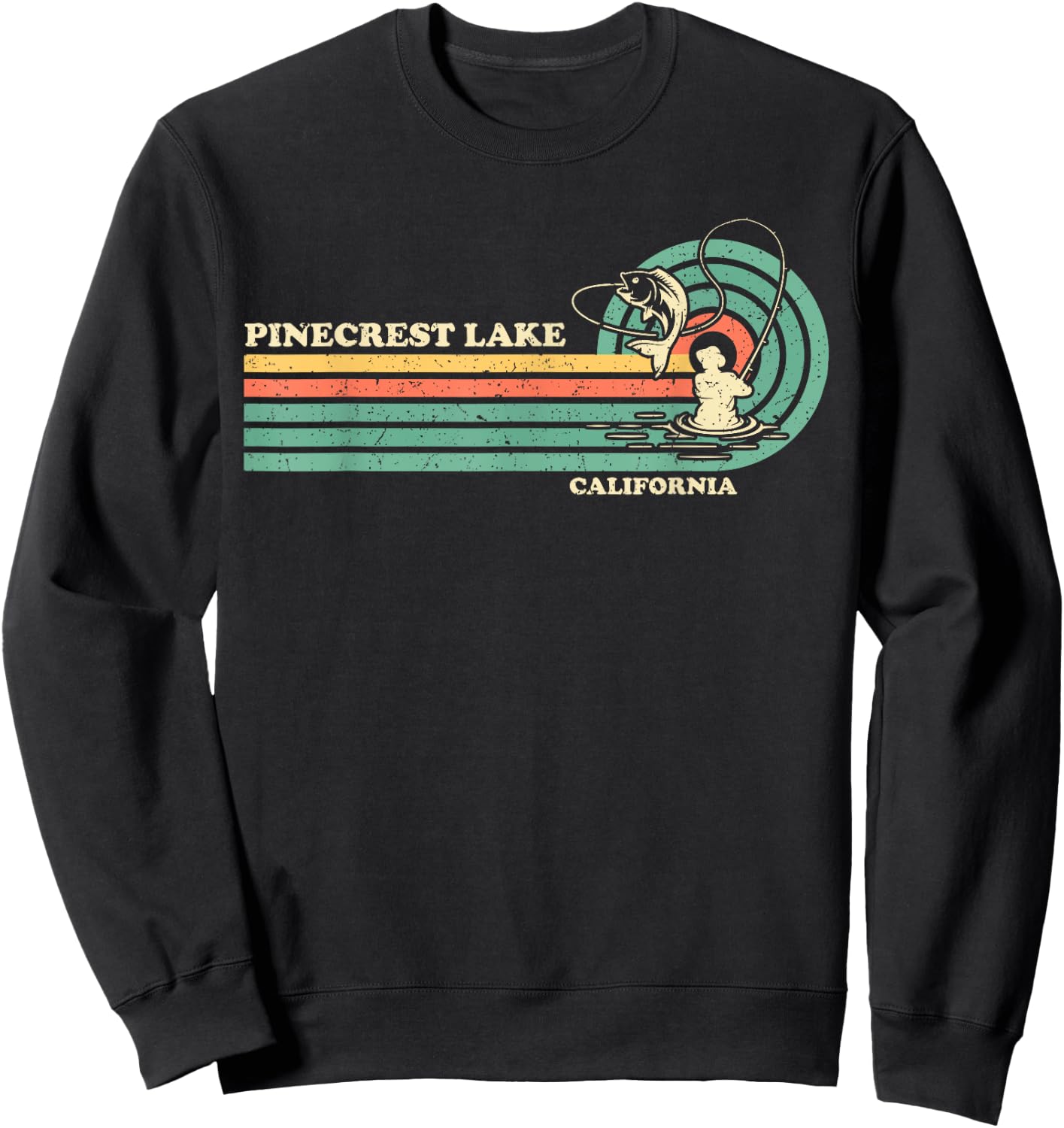Vintage Retro Summer Fishing California Pinecrest Lake Sweatshirt - Sweatshirt | Black