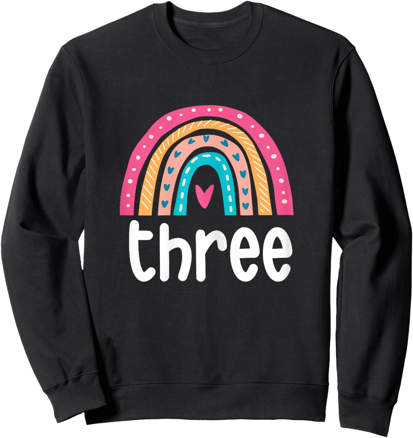 Girls 3rd Birthday Boho Rainbow Three 3 Years Old Birthday Sweatshirt - Sweatshirt | Black