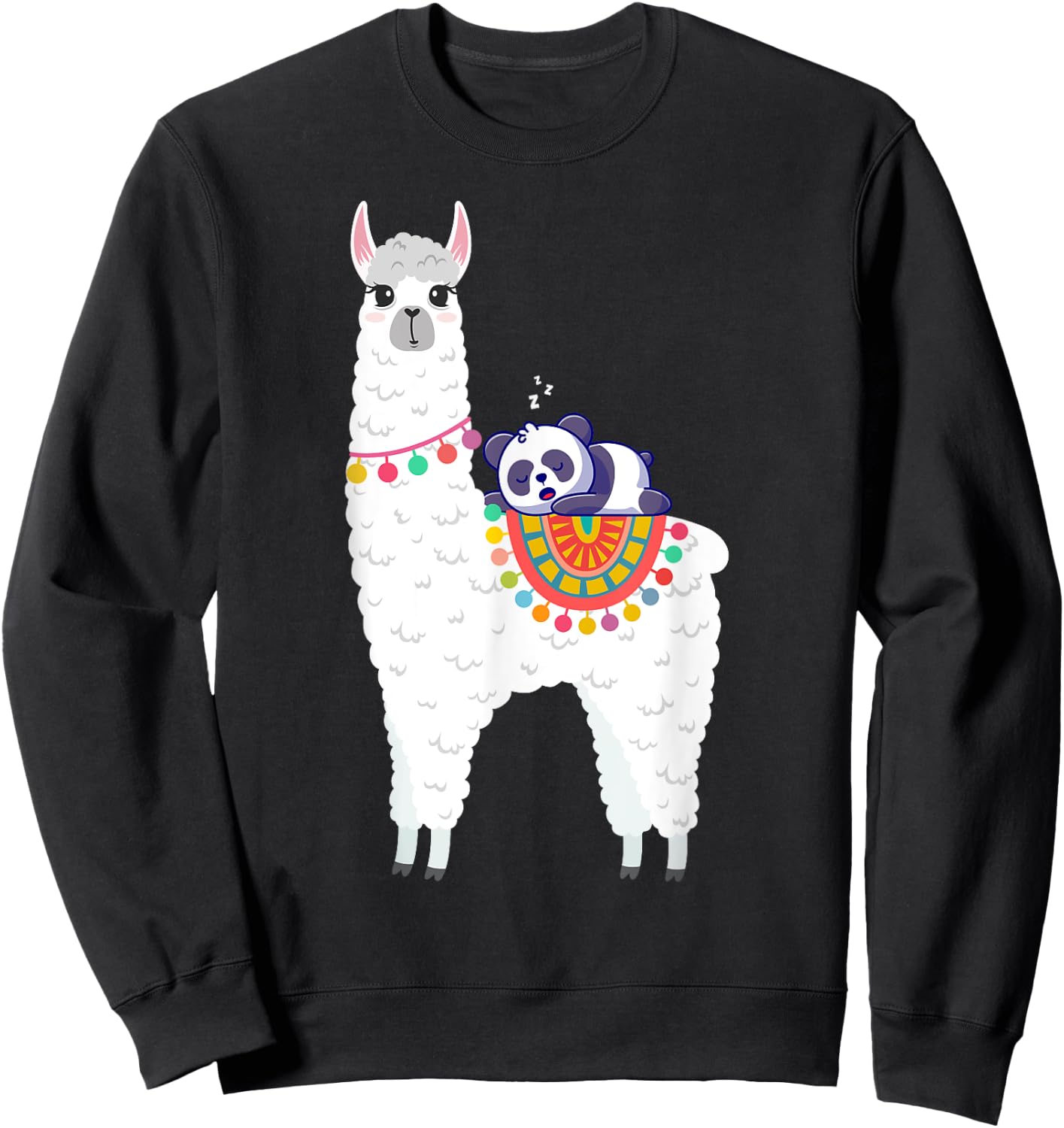 Llama & Panda Sleeping Shirt, Pajama Nightwear Nightgown Sweatshirt - Sweatshirt | Black