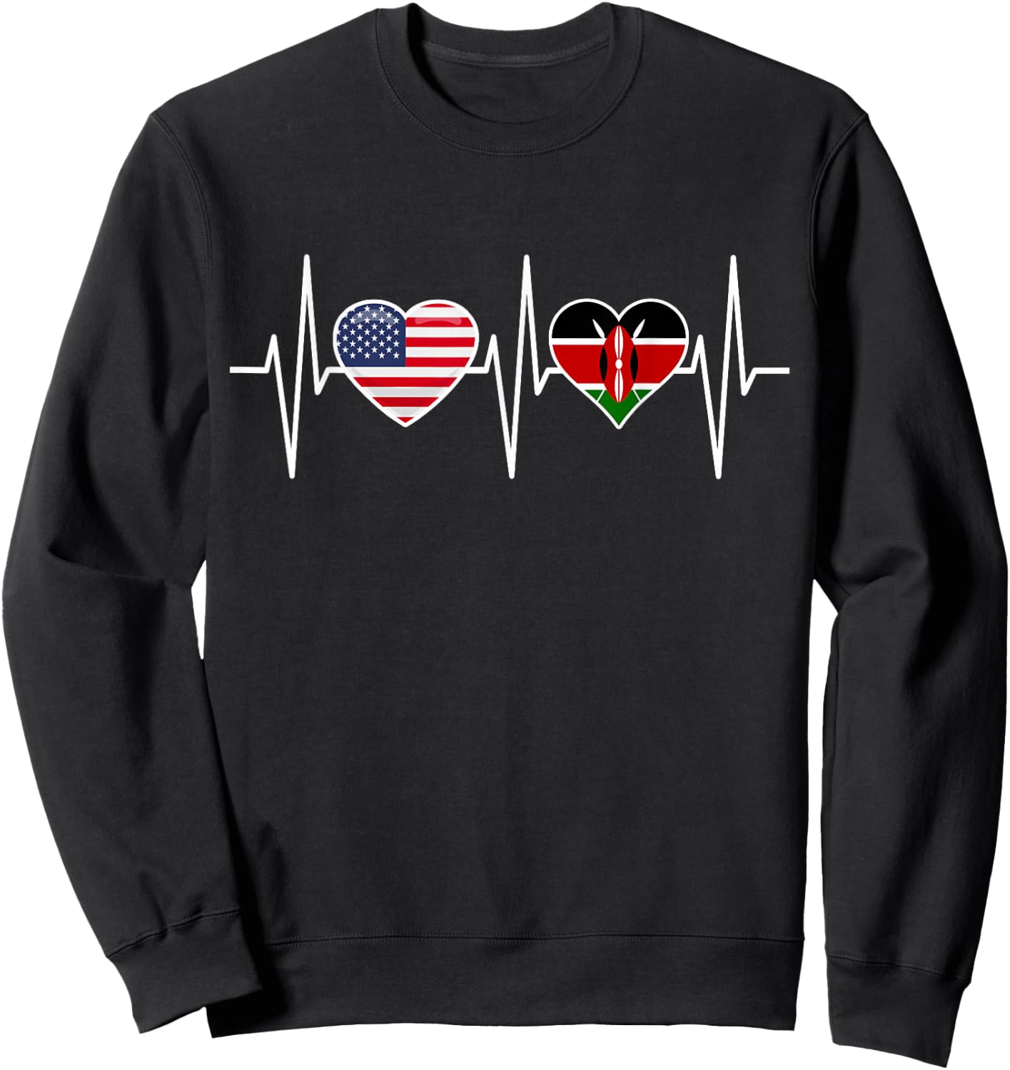 Kenya USA Shirt Heartbeat America Kenyan Flag Sweatshirt - Sweatshirt | Black
