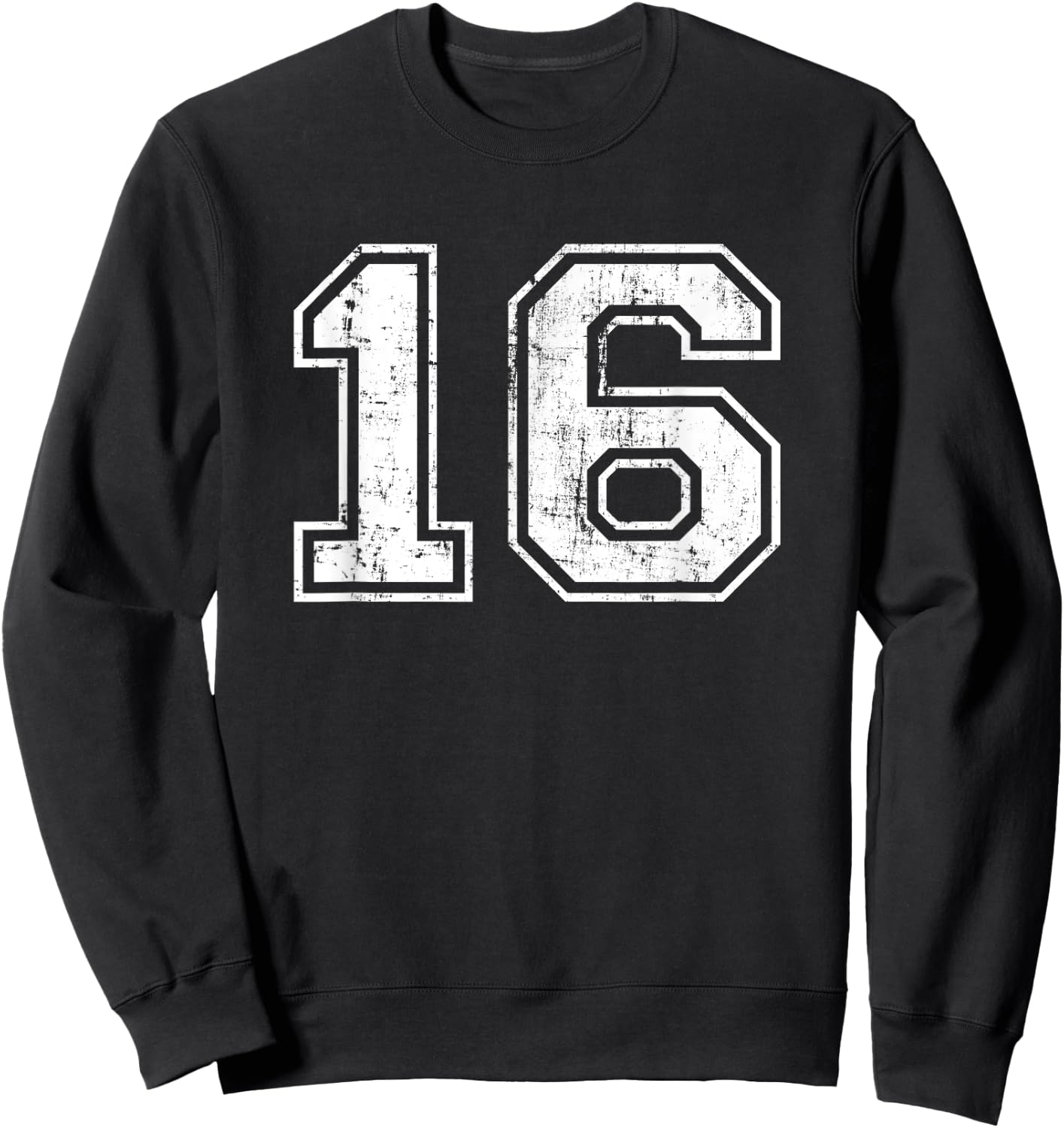 Number 16 Distressed Vintage Sixteen Sport Training Practice Sweatshirt - Sweatshirt | Black