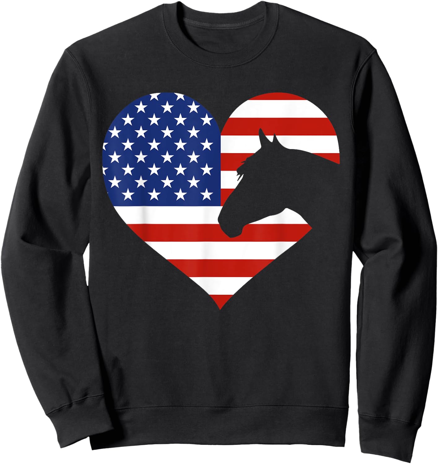 Patriotic Horse Lover 4th Of July Cool Heart American Flag Sweatshirt - Sweatshirt | Black